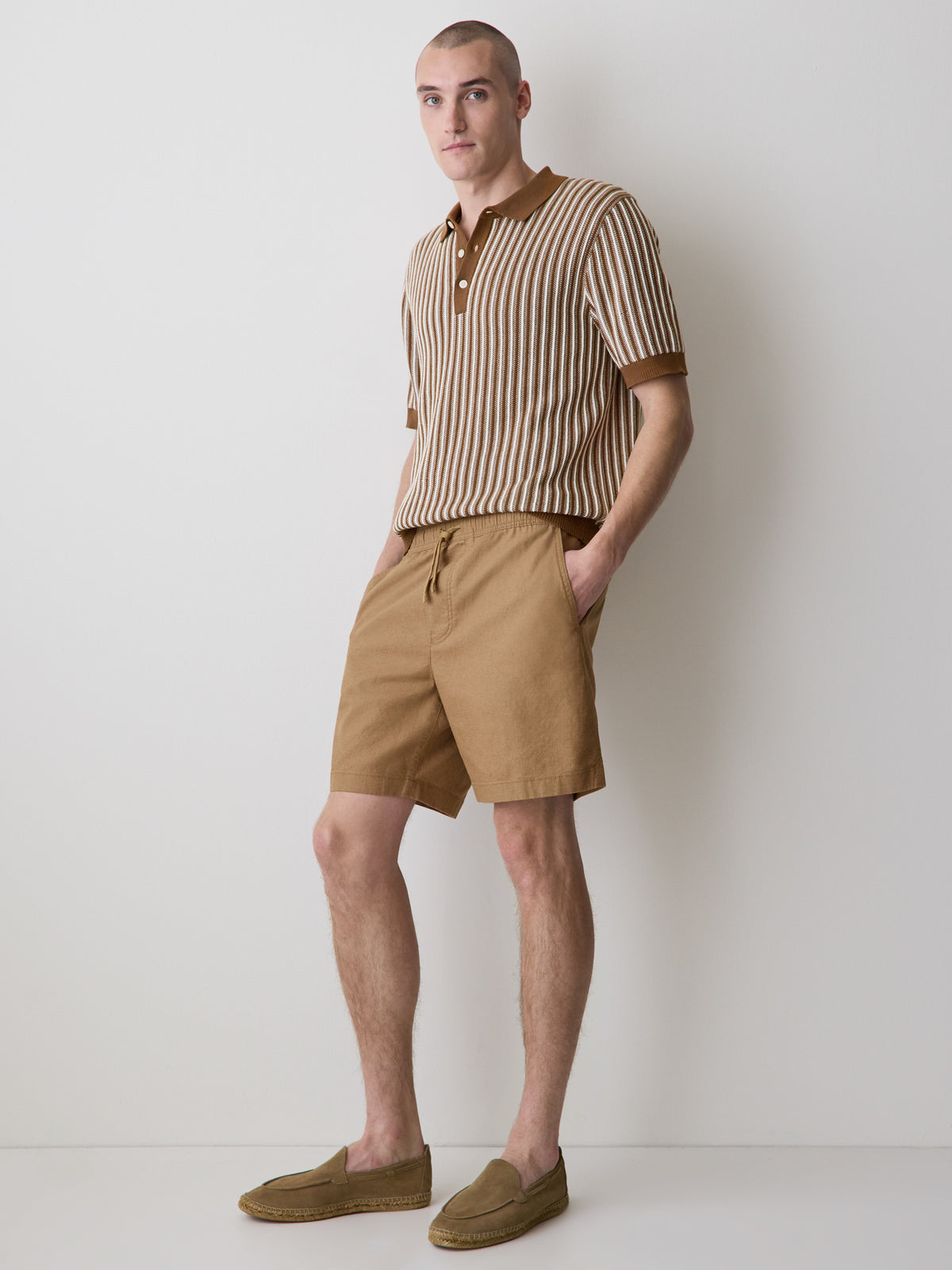 Striped Short-Sleeve Polo Sweater