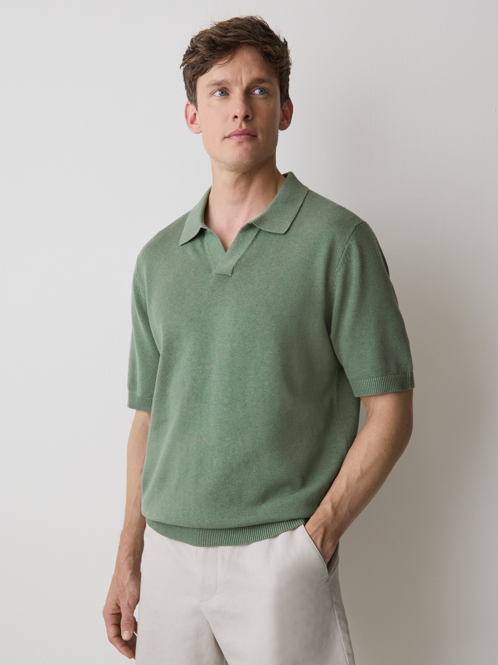 Linen-Blend Short-Sleeve Polo