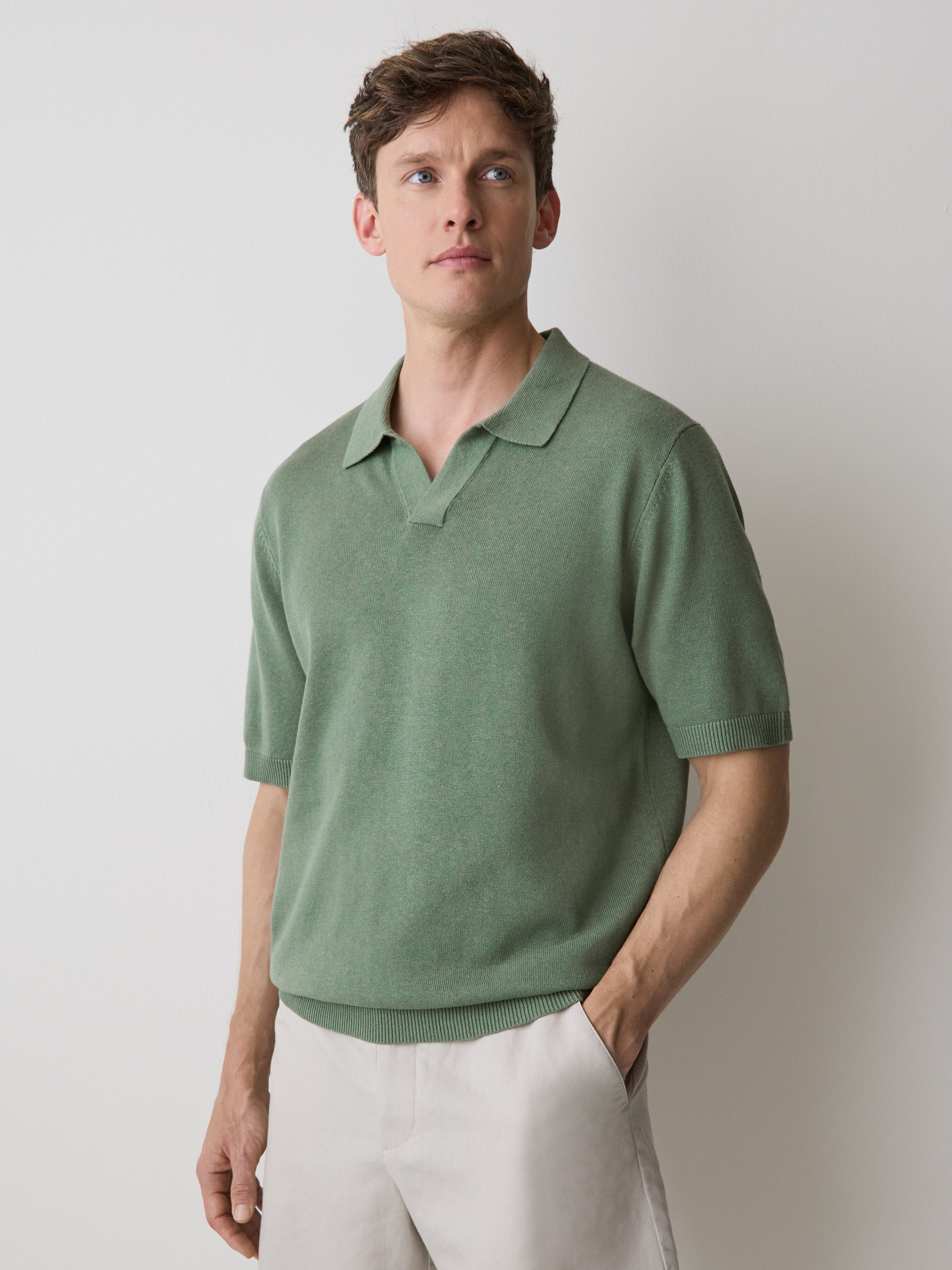 Linen-Blend Short-Sleeve Polo