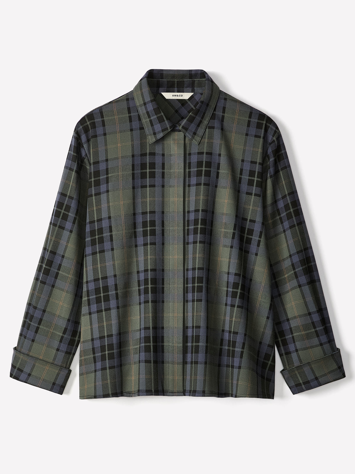Woven Plaid Button-Up Shirt with Cape Detail