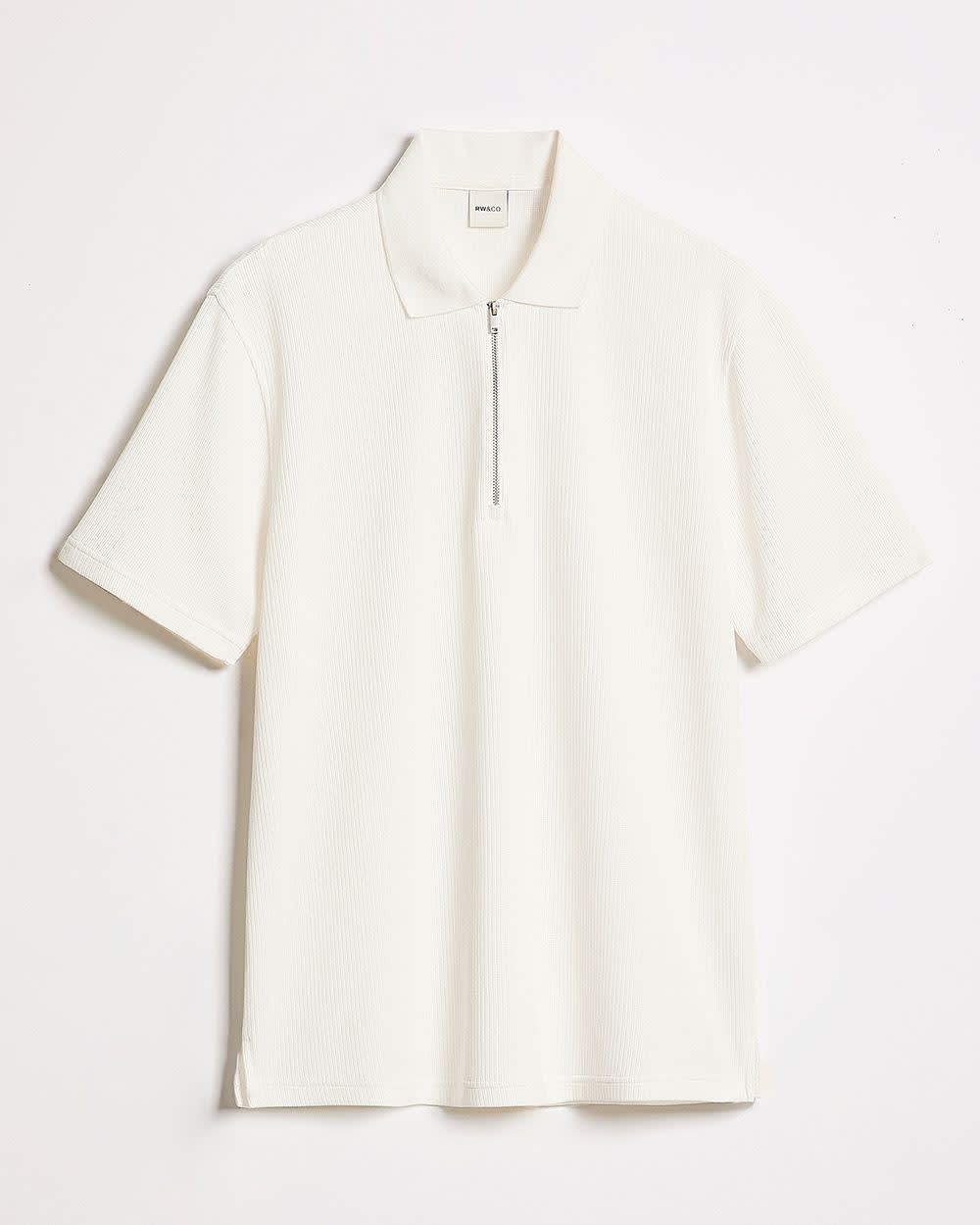 Polo à Demi-Zip Côtelé à Manches Courtes