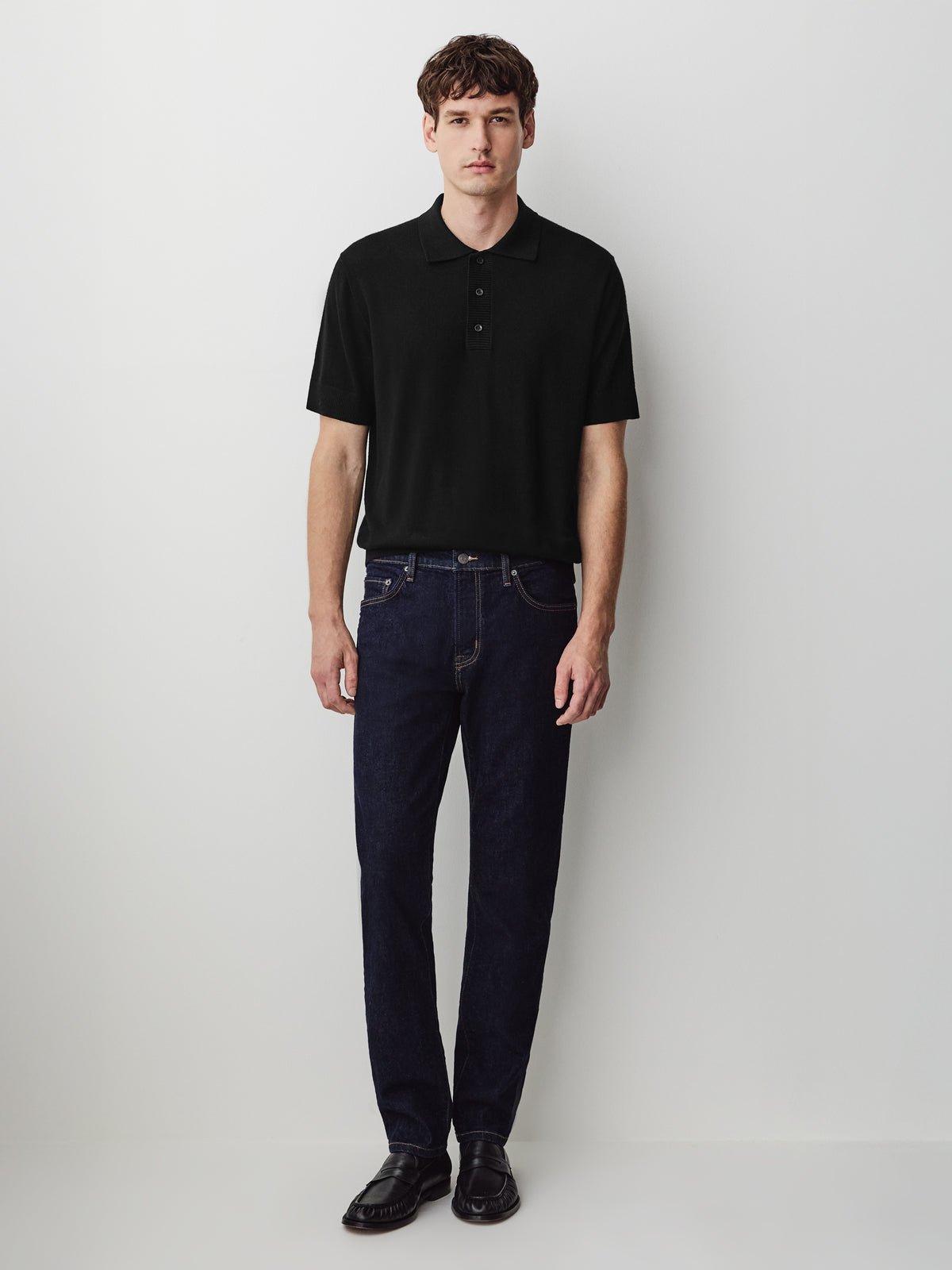 Merino-Wool Short-Sleeve Polo Sweater