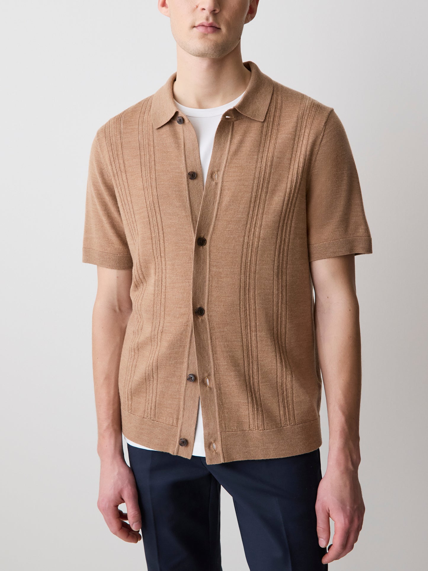 Merino-Wool Short-Sleeve Shirt Sweater
