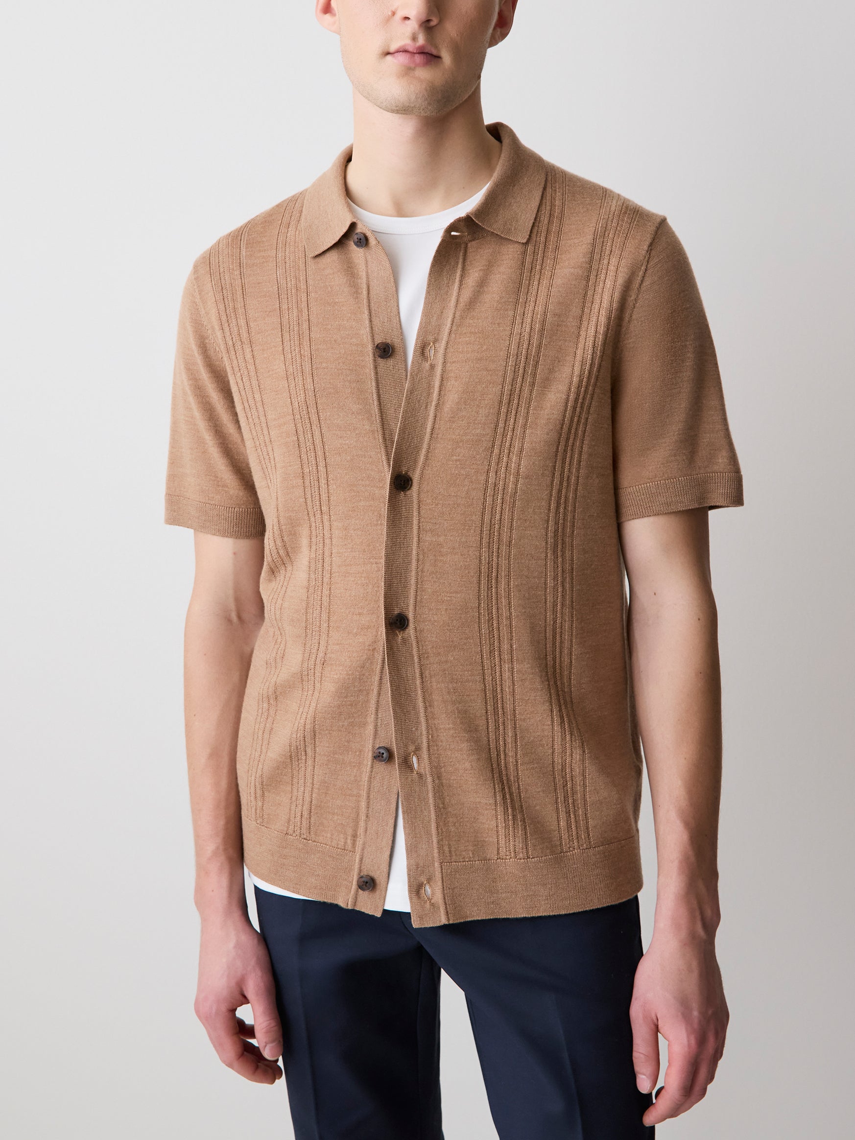Merino-Wool Short-Sleeve Shirt Sweater