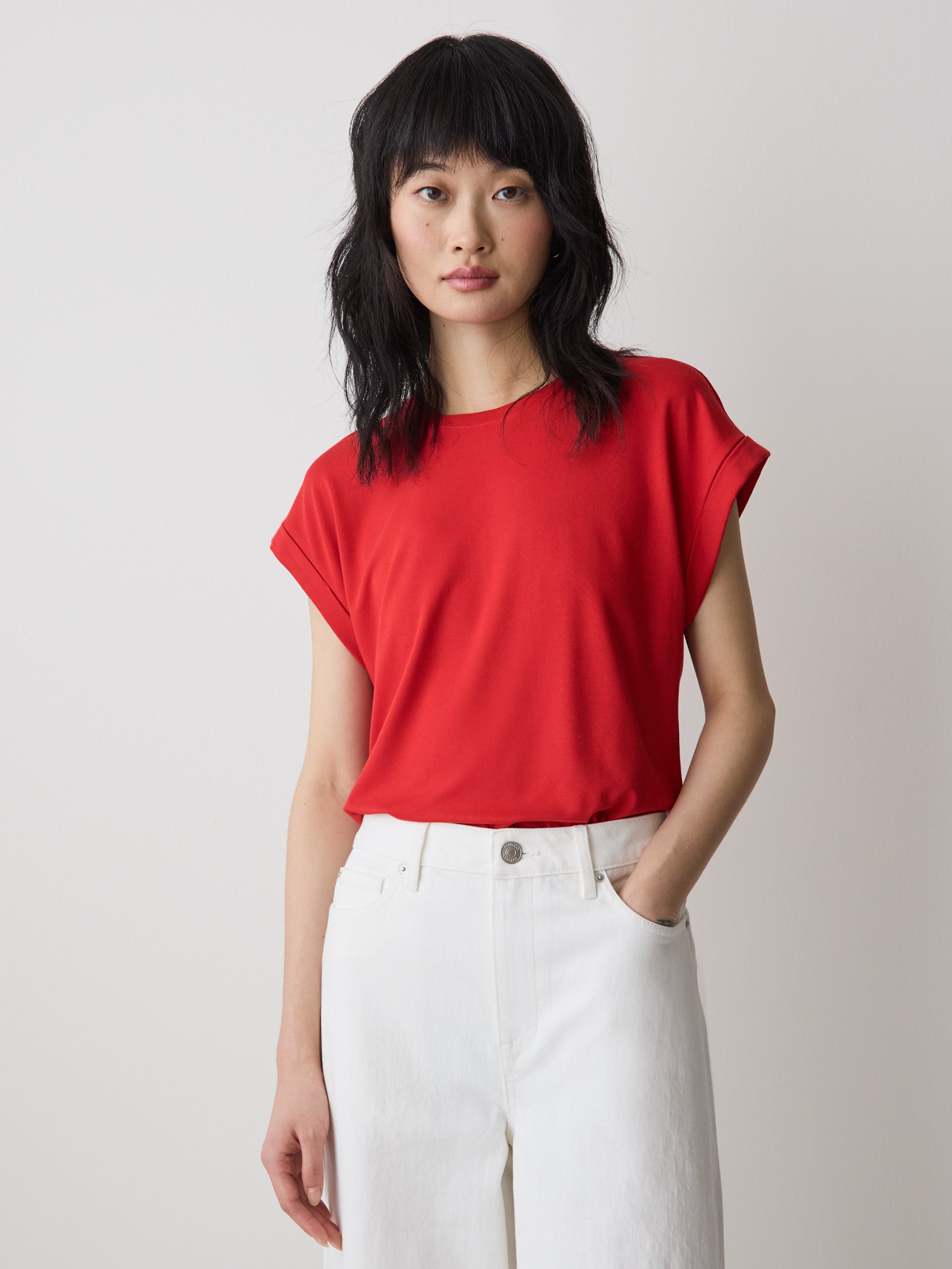 T-Shirt à Col Rond et Manches Très Courtes