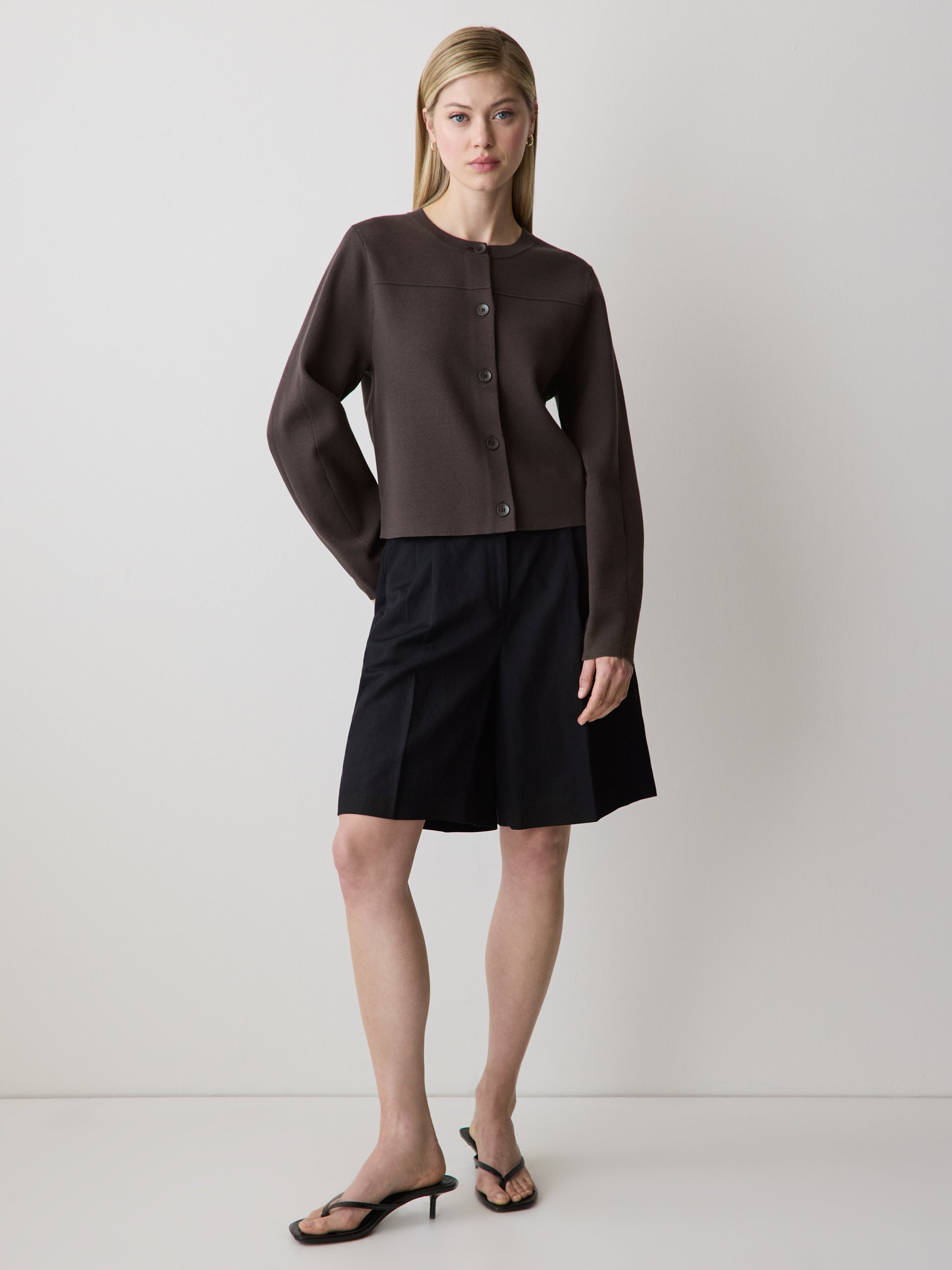Knit Sweater Cardigan Sculpted Sleeve