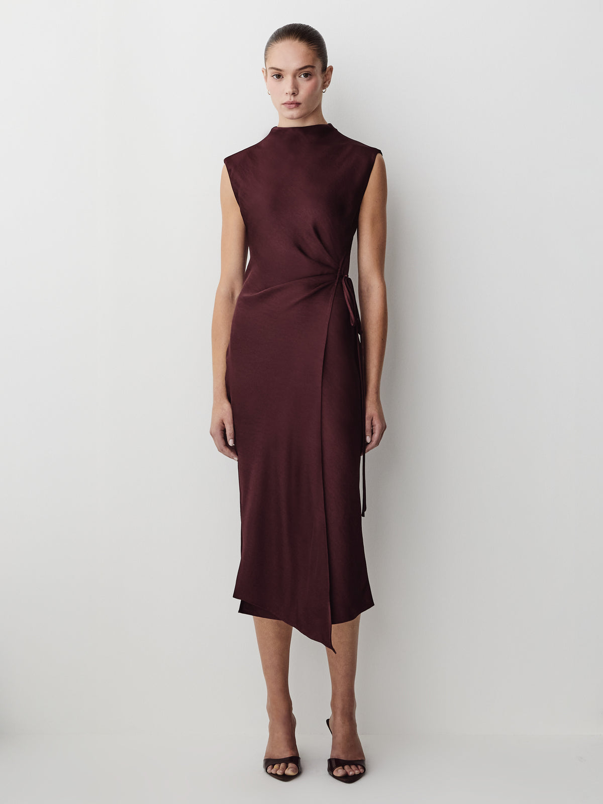 Satin Wrap Dress With Front Tie