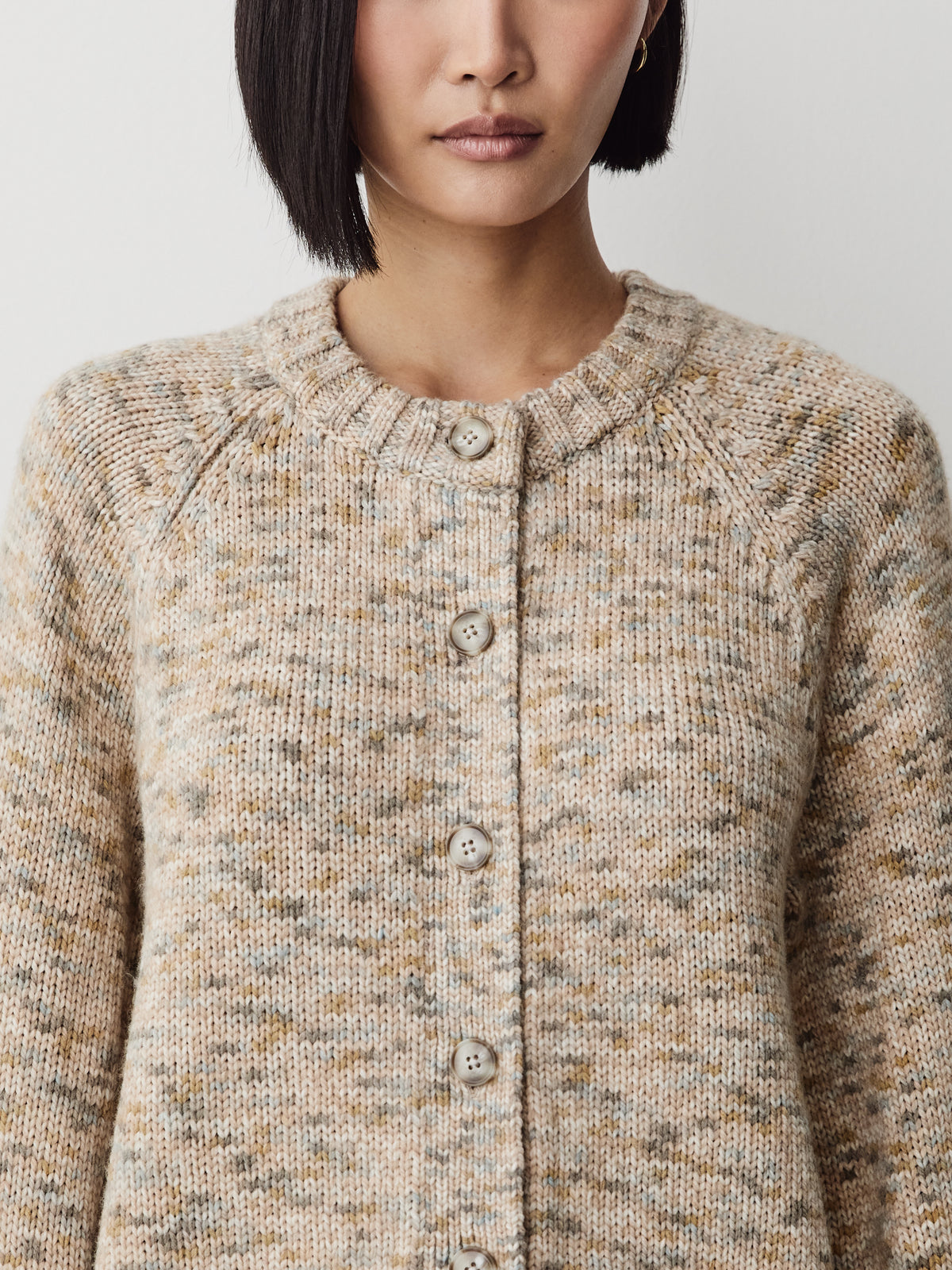 Long-Sleeve Crew-Neck Marled Cardigan