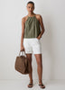 Woven Linen Blend Halter Top with Pleats