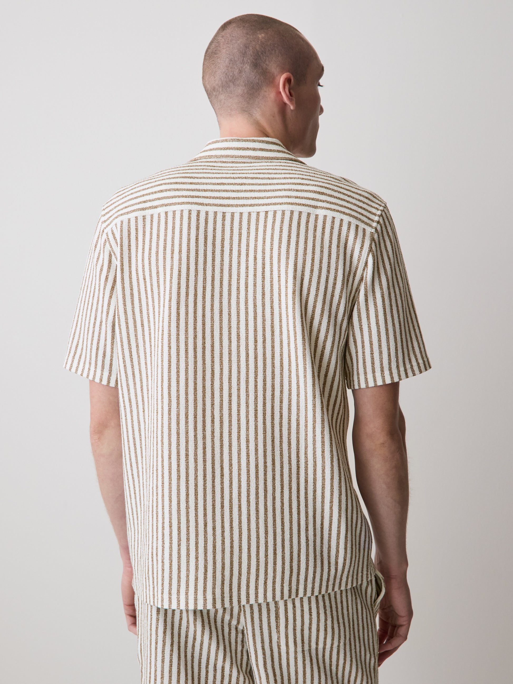 Men's Knit Tailored Collar Shirt Textured Stripe