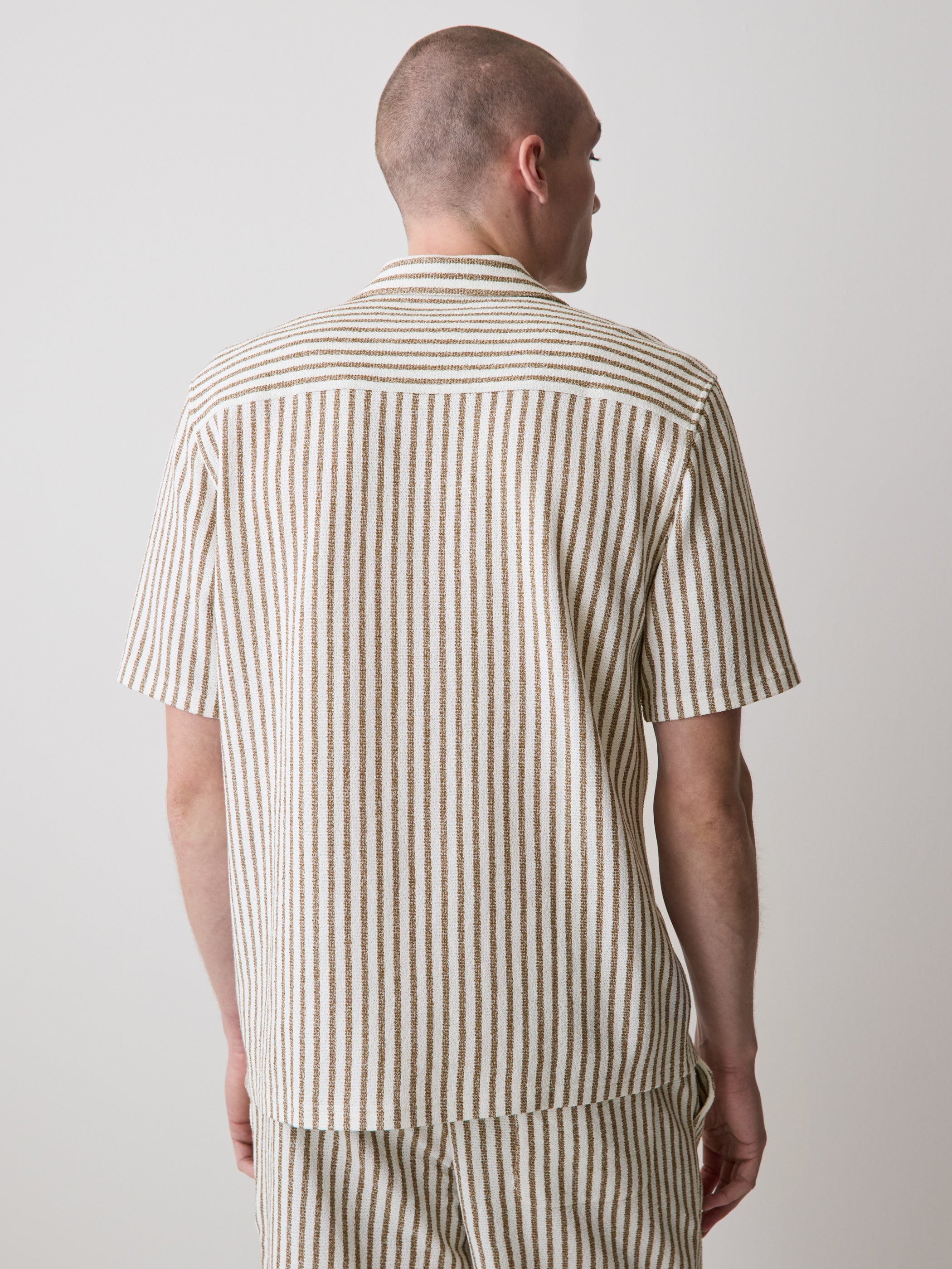 Men's Knit Tailored Collar Shirt Textured Stripe