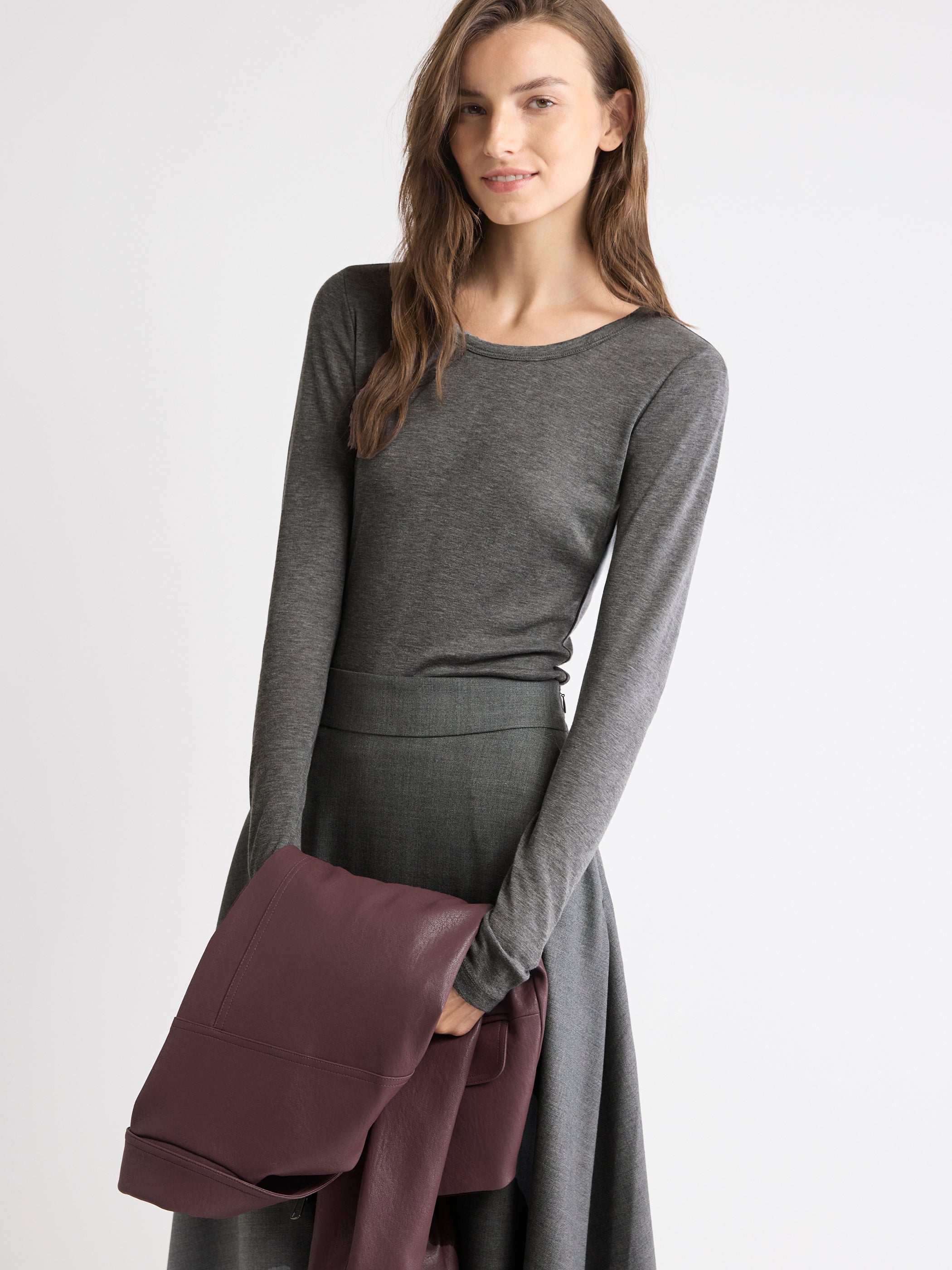 Wool-Blend Scoop-Neck Long-Sleeve Top