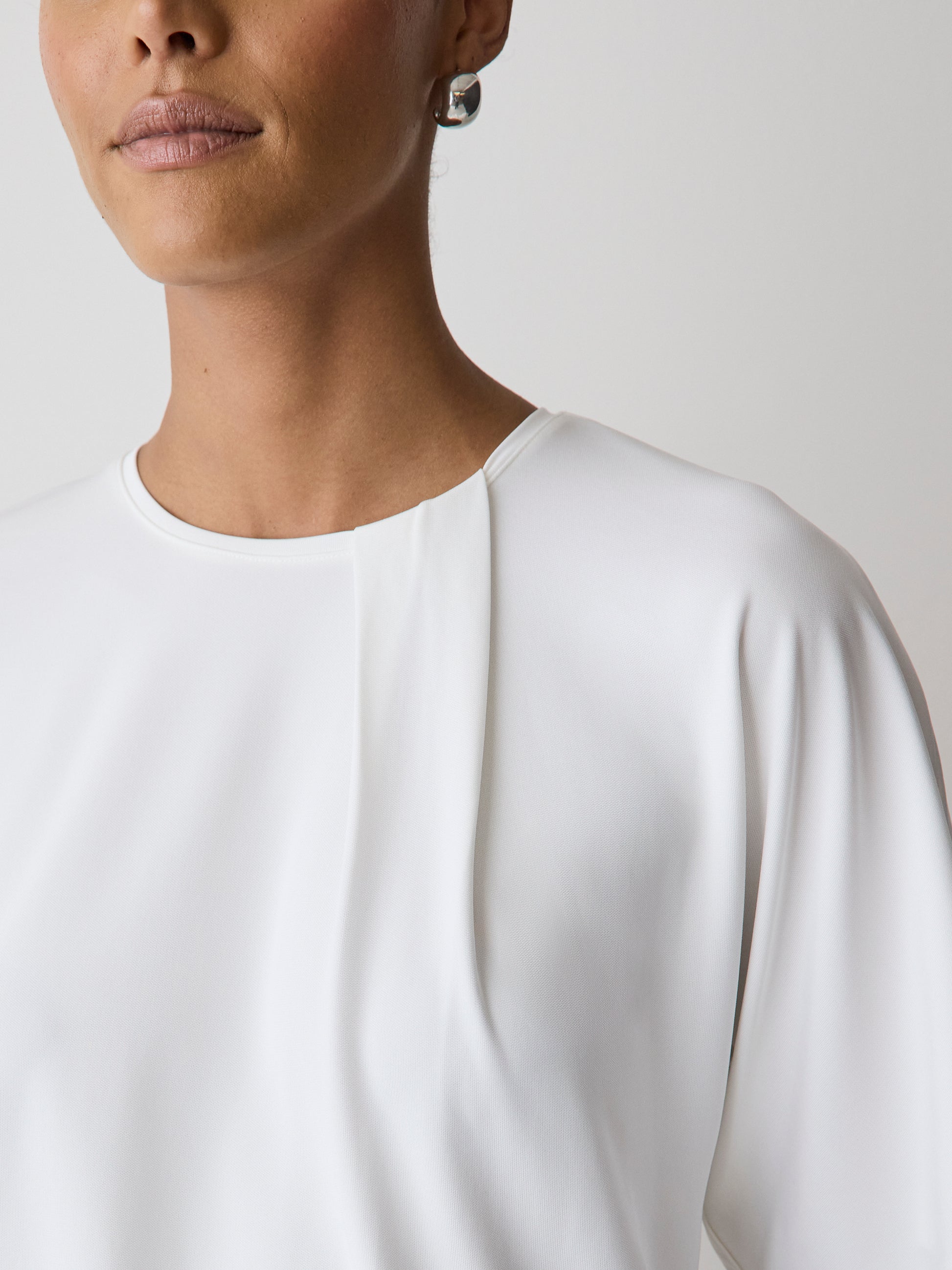 Short-Sleeve Crew-Neck Top with Pleated Detail