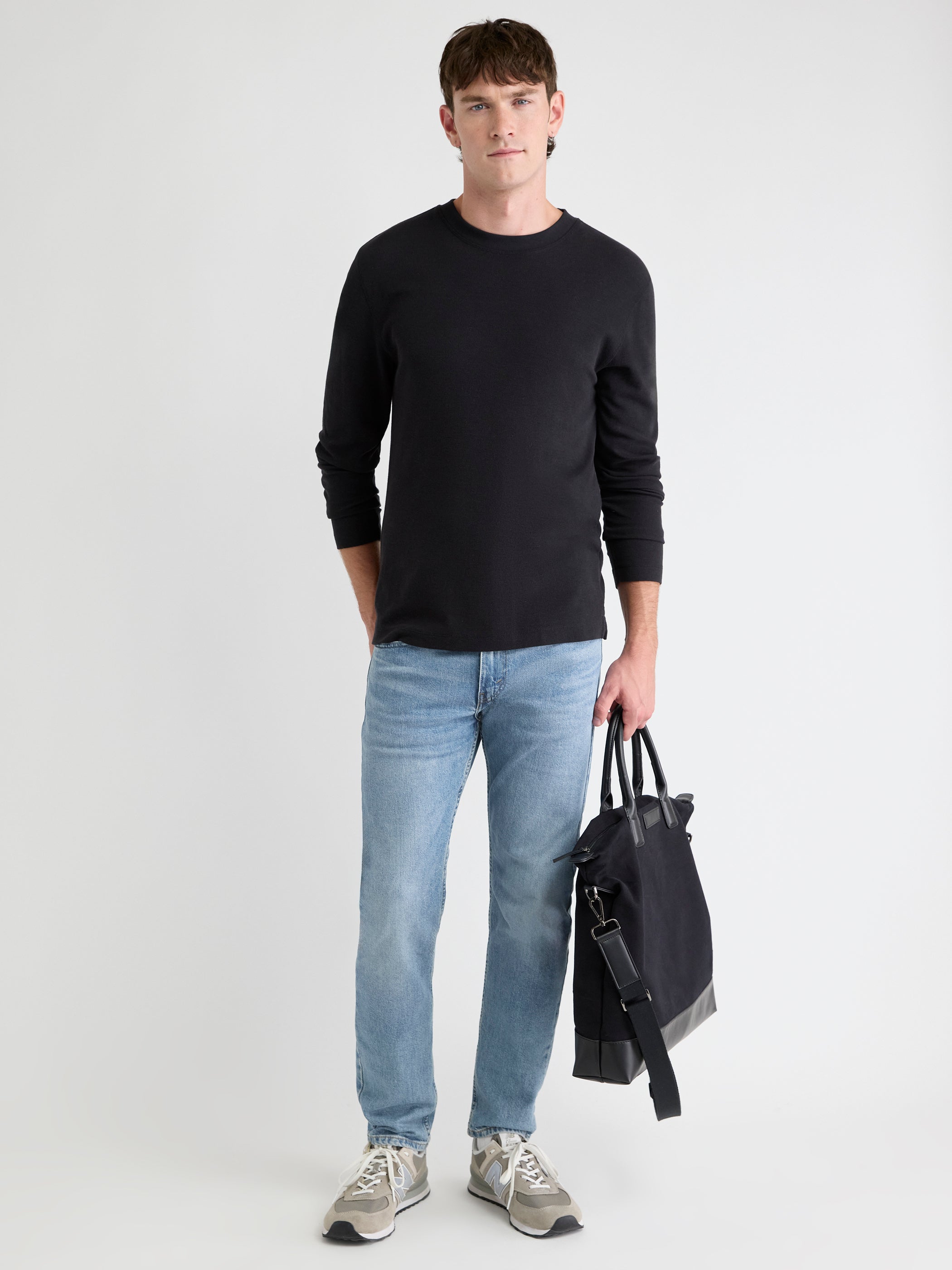 T-Shirt Gaufré à Manches Longues et Col Rond