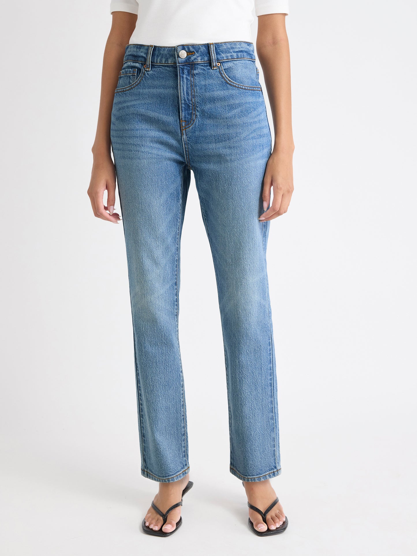 Jeans à Taille Haute et Jambe Droite Ajustée