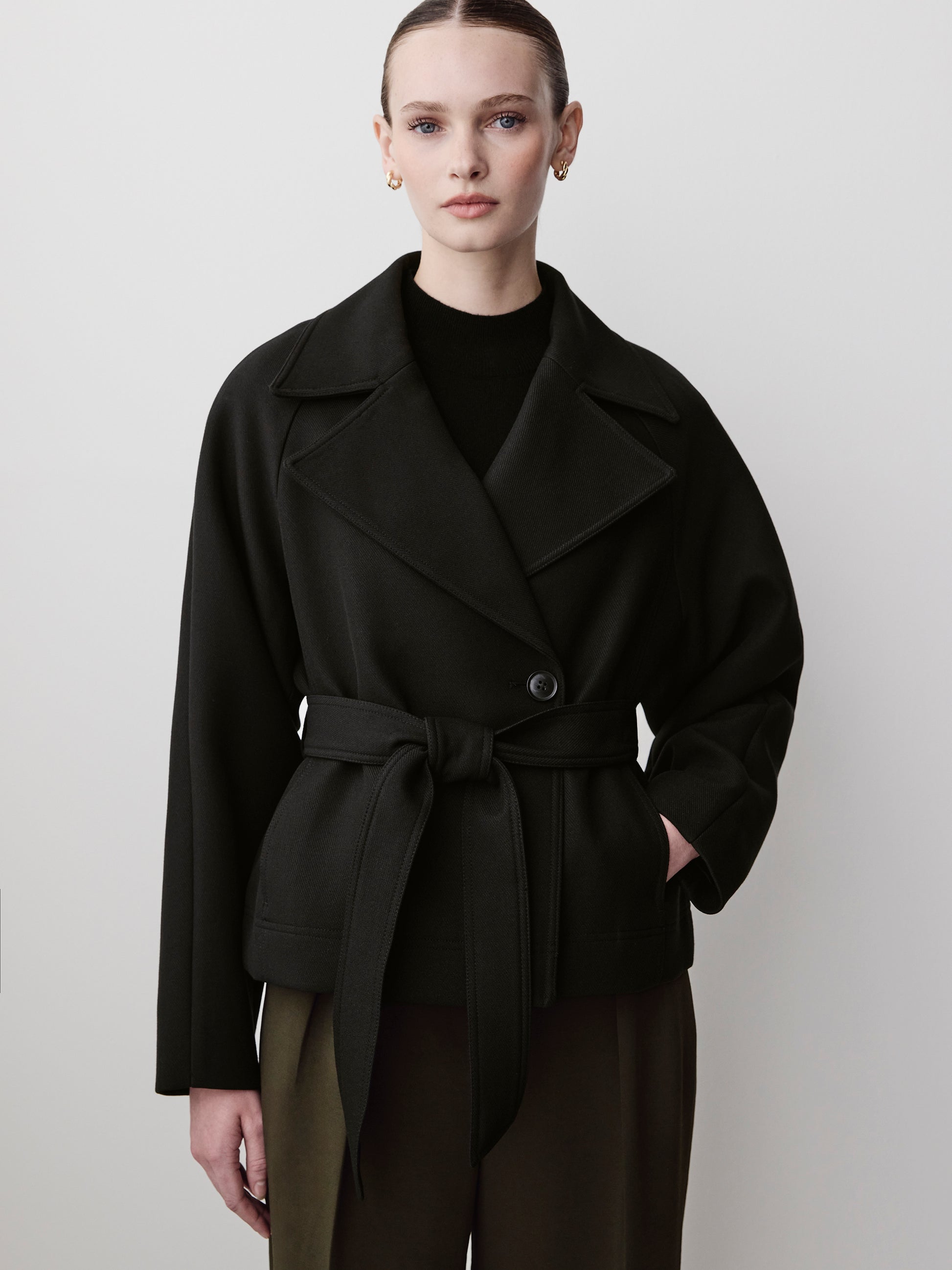 Woven Double Breasted Short Trench Coat