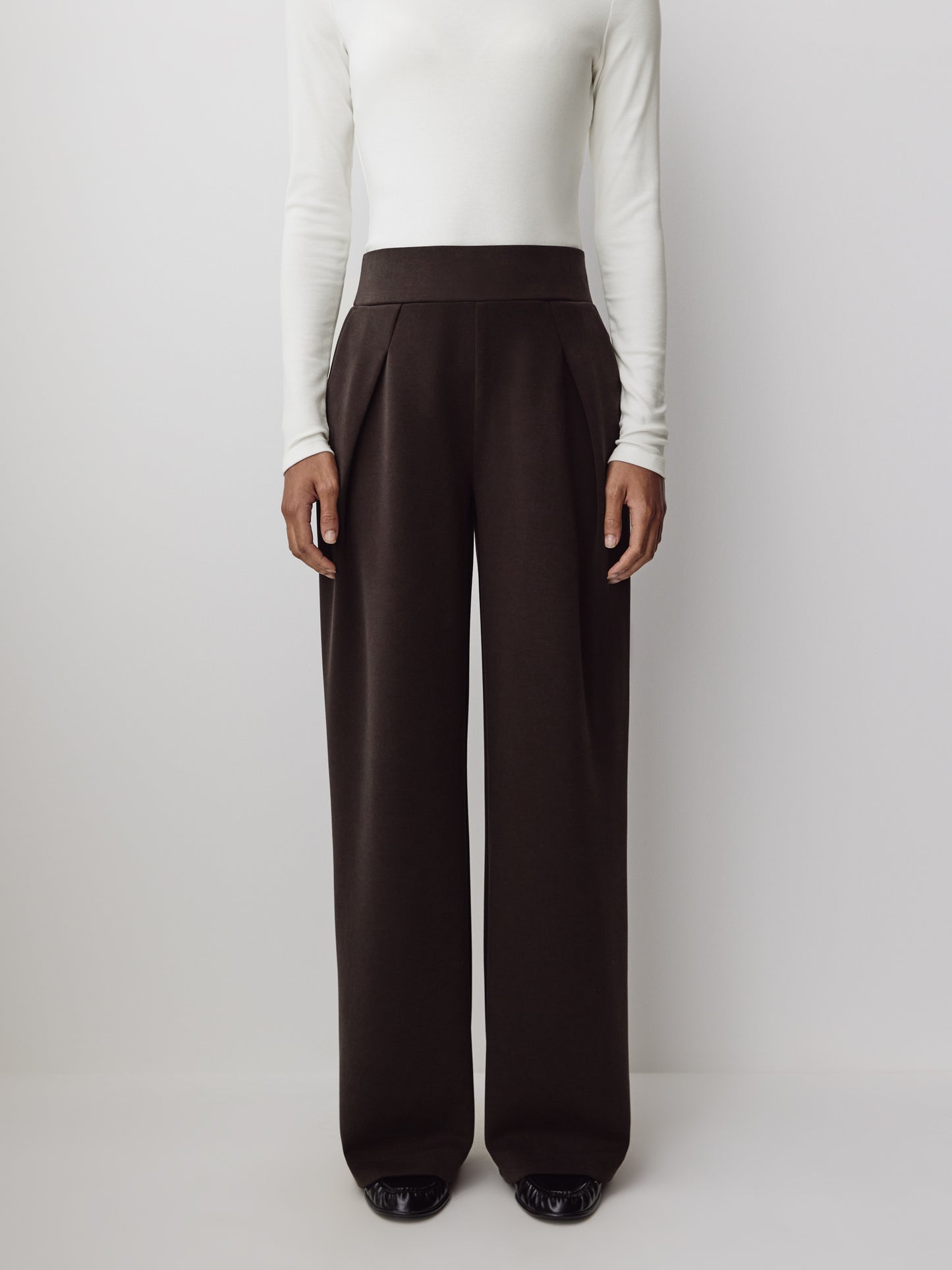 Wide Leg Knit Pants with Neoprene Fabric