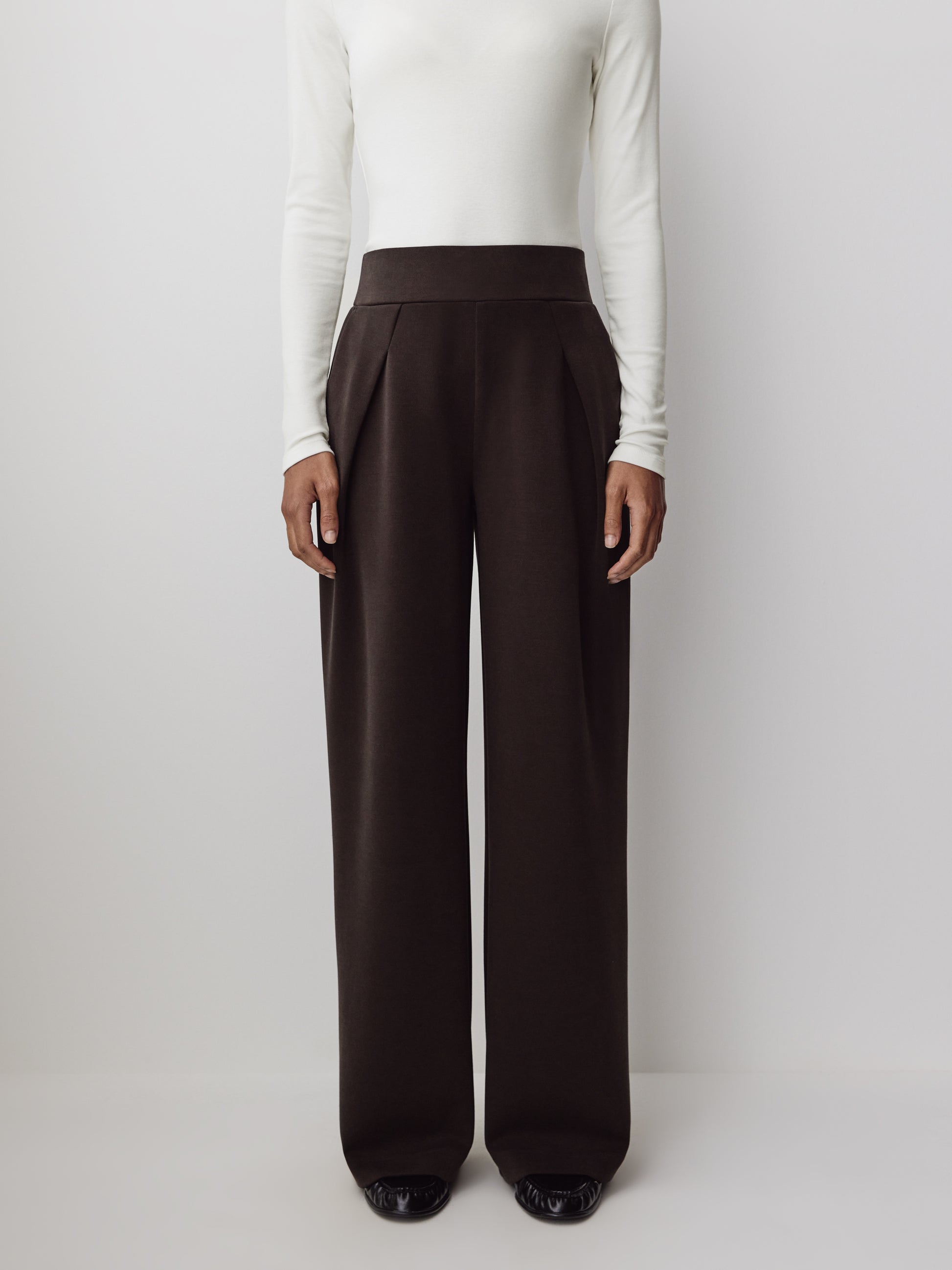 Wide Leg Knit Pants with Neoprene Fabric