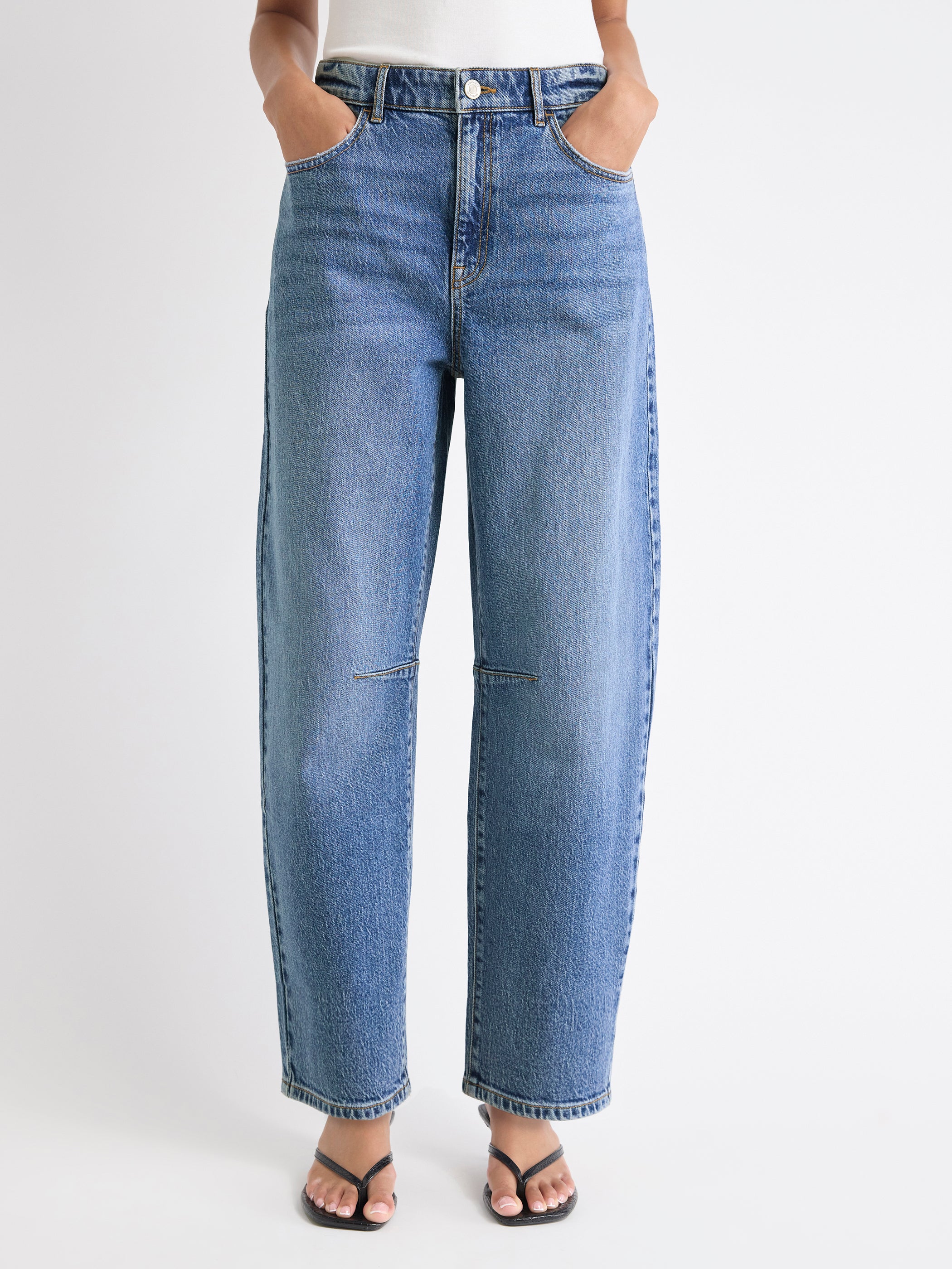 Jeans à Taille Mi-Haute et Jambe Ballon