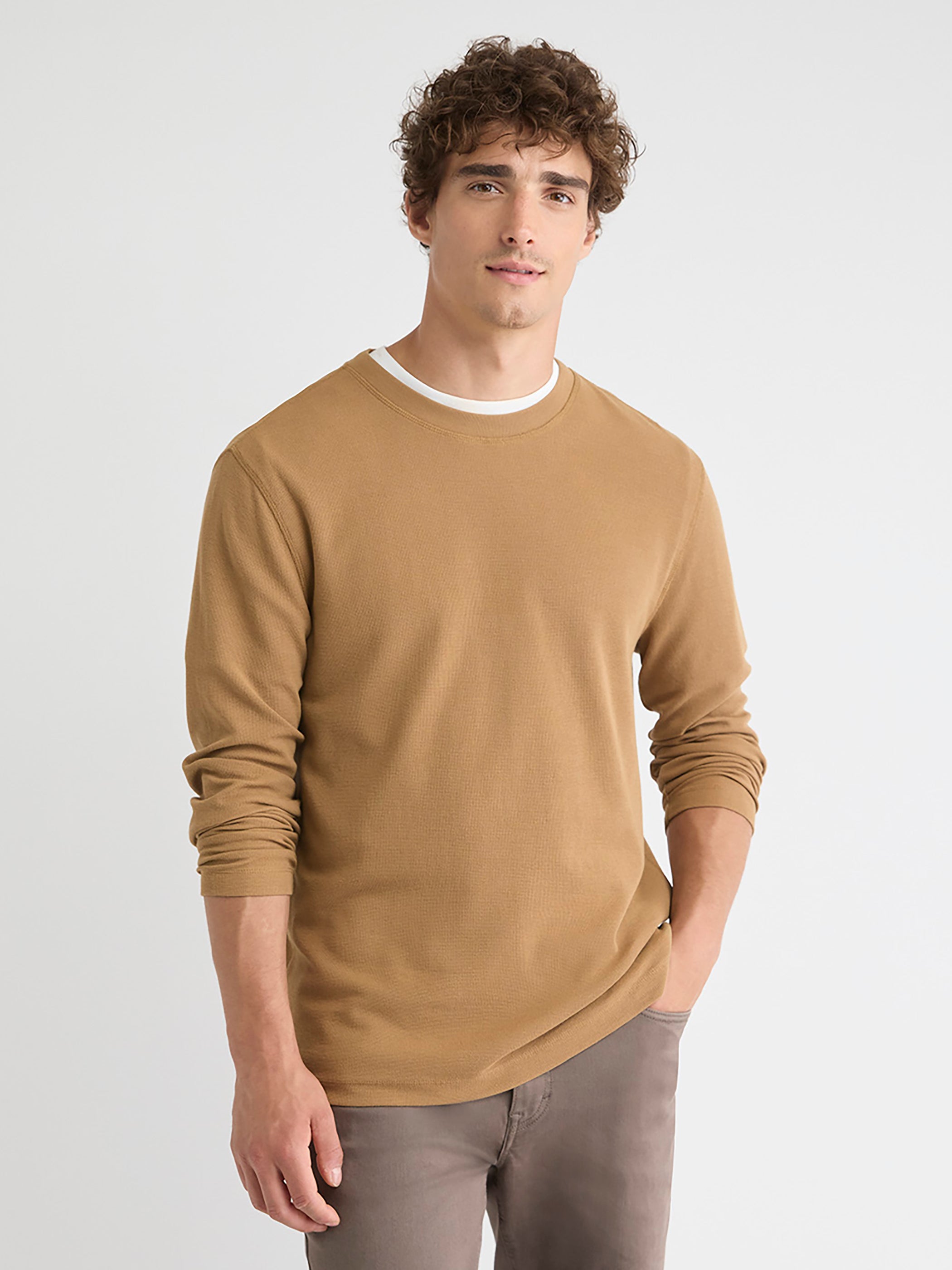 T-Shirt Gaufré à Manches Longues et Col Rond