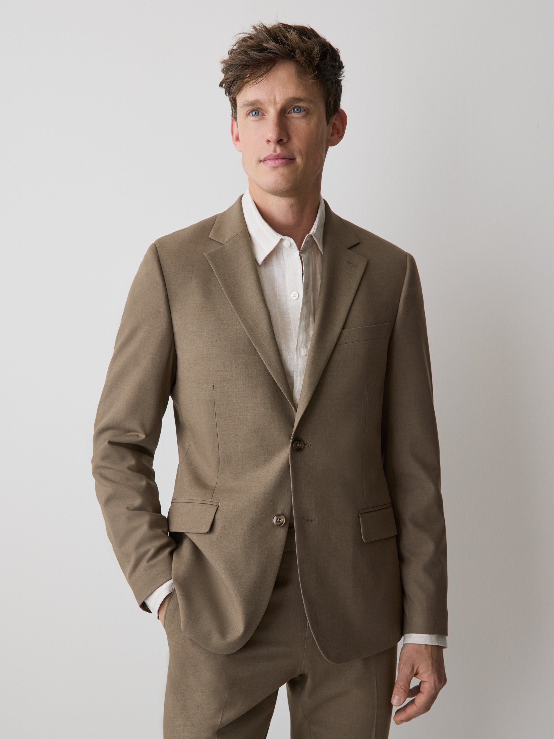 Slim-Fit Dark Beige Suit Blazer