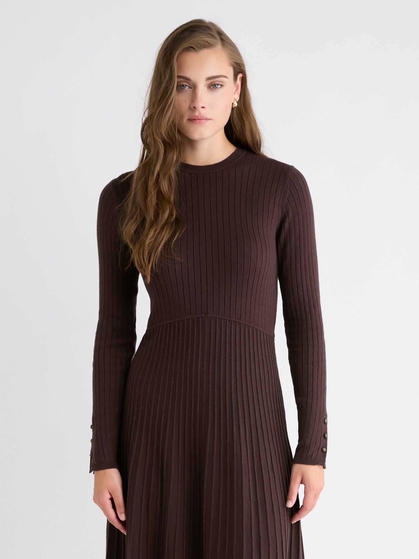 Long-Sleeve Ribbed Midi Sweater Dress