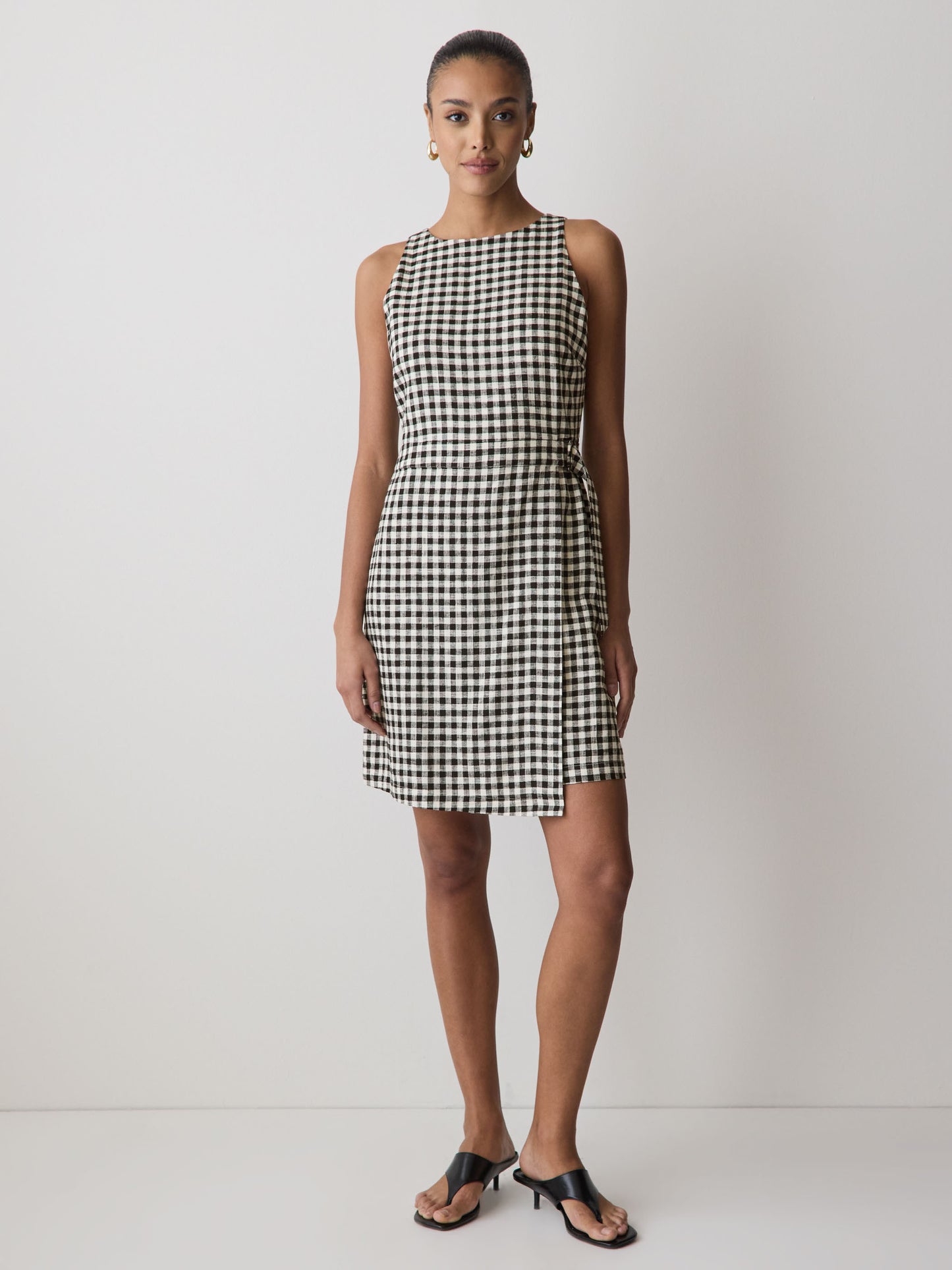 Robe Courte Sans Manches à Col Bateau en Mélange de Lin