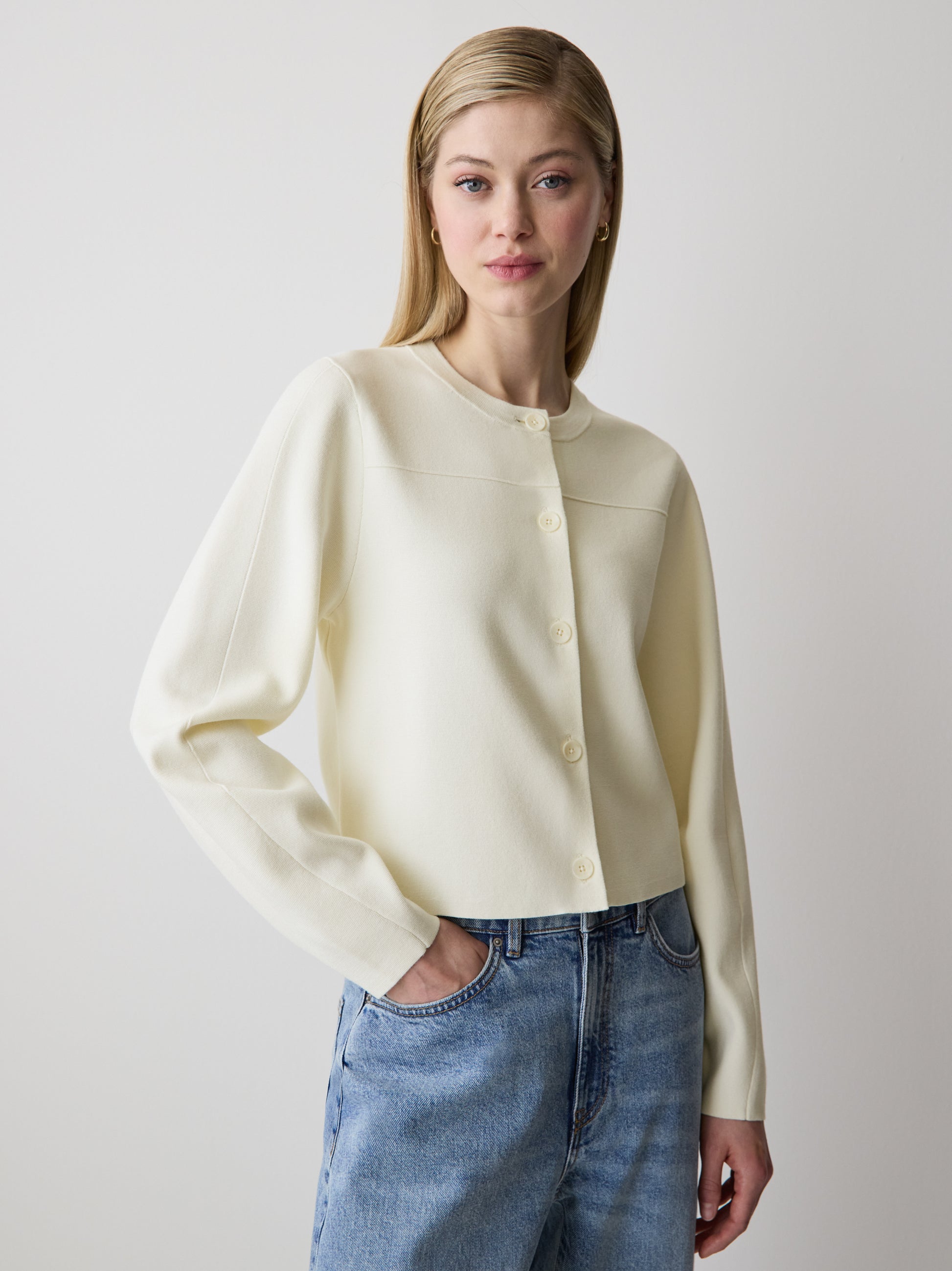 Knit Sweater Cardigan Sculpted Sleeve