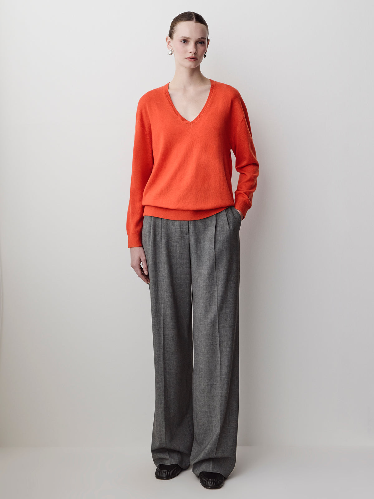 Long-Sleeve V-Neck Oversized Merino Sweater