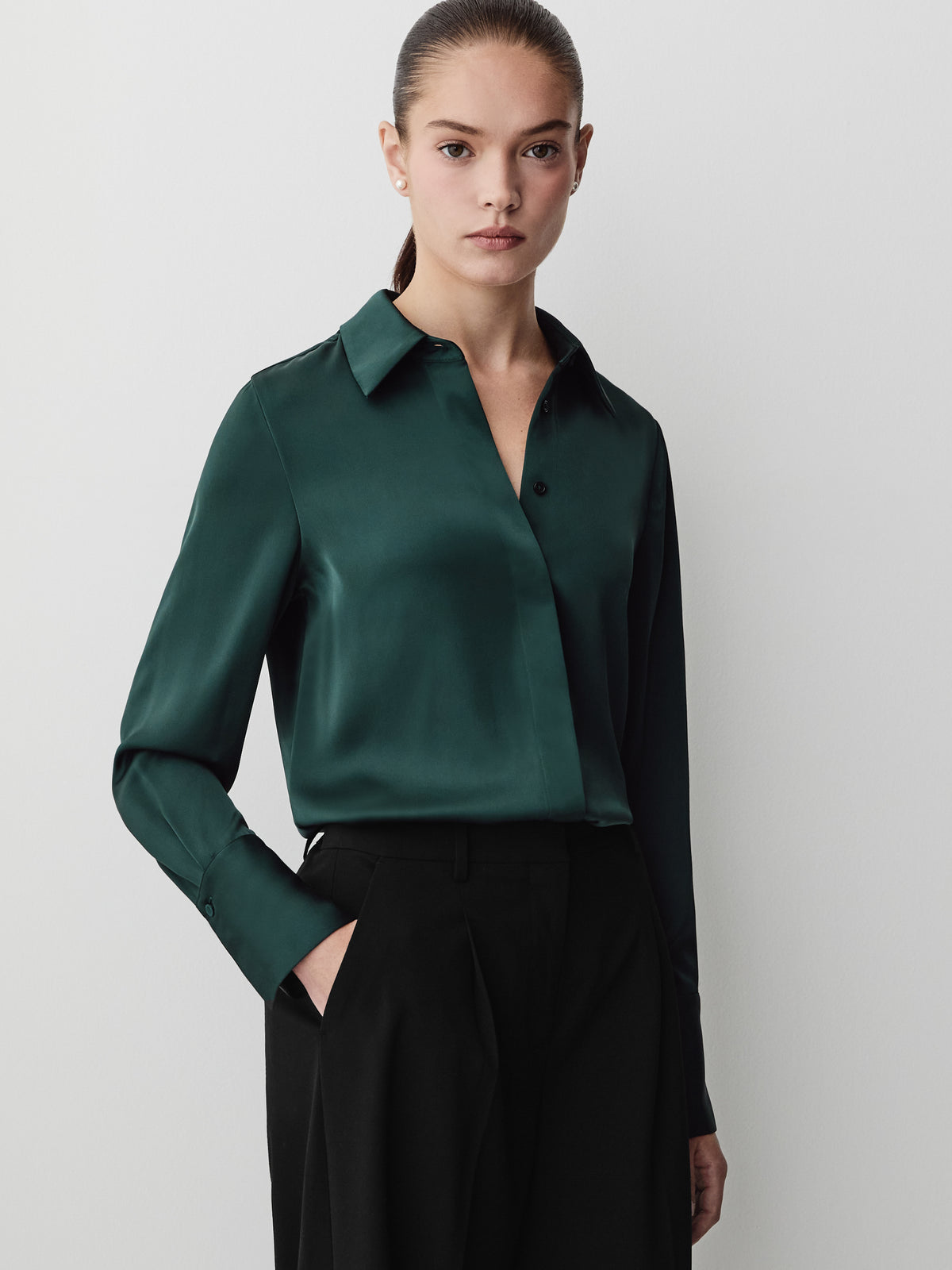 Long-Sleeve Satin Shirt