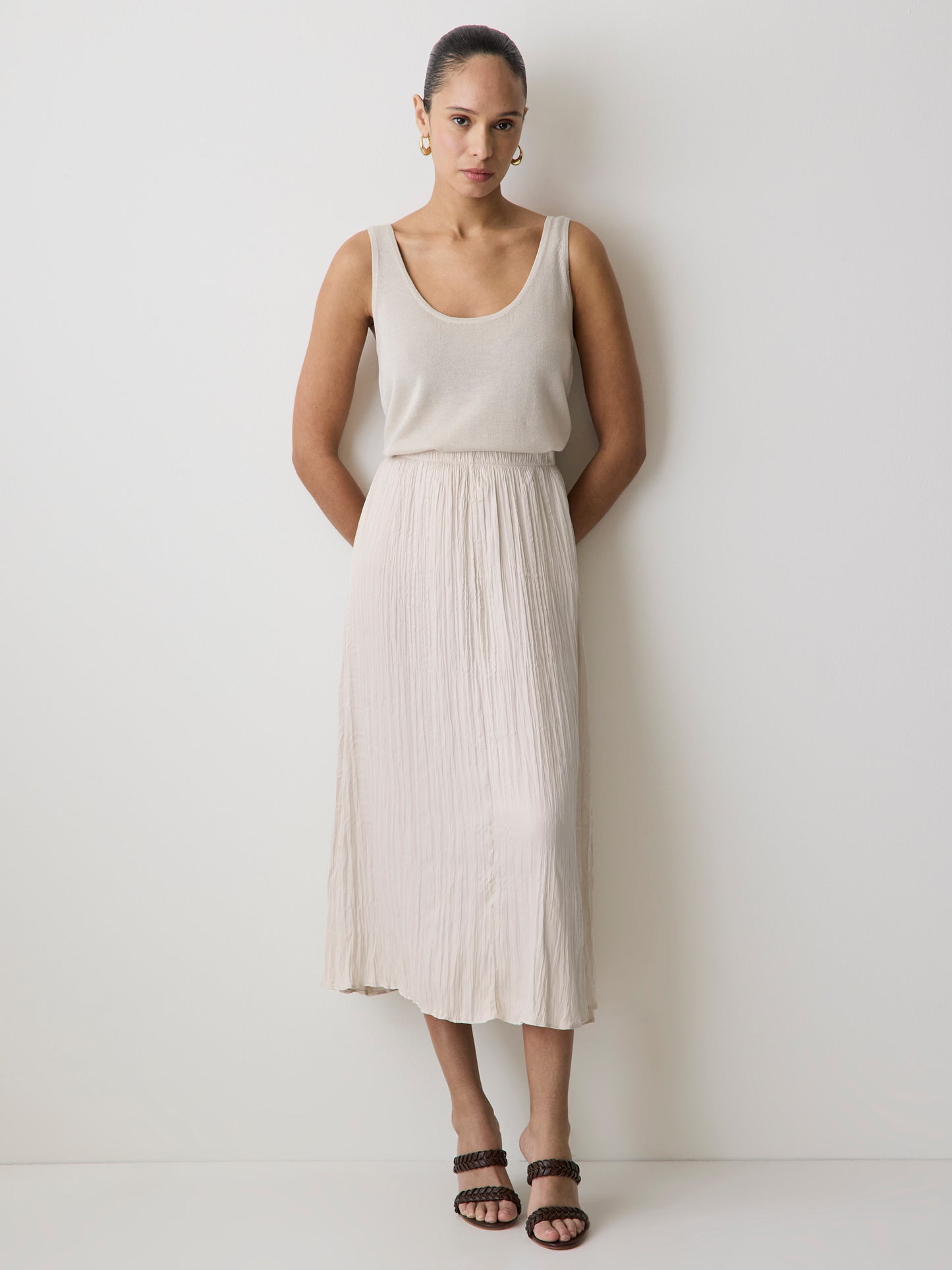 Satin High-Waisted Flare Midi Skirt