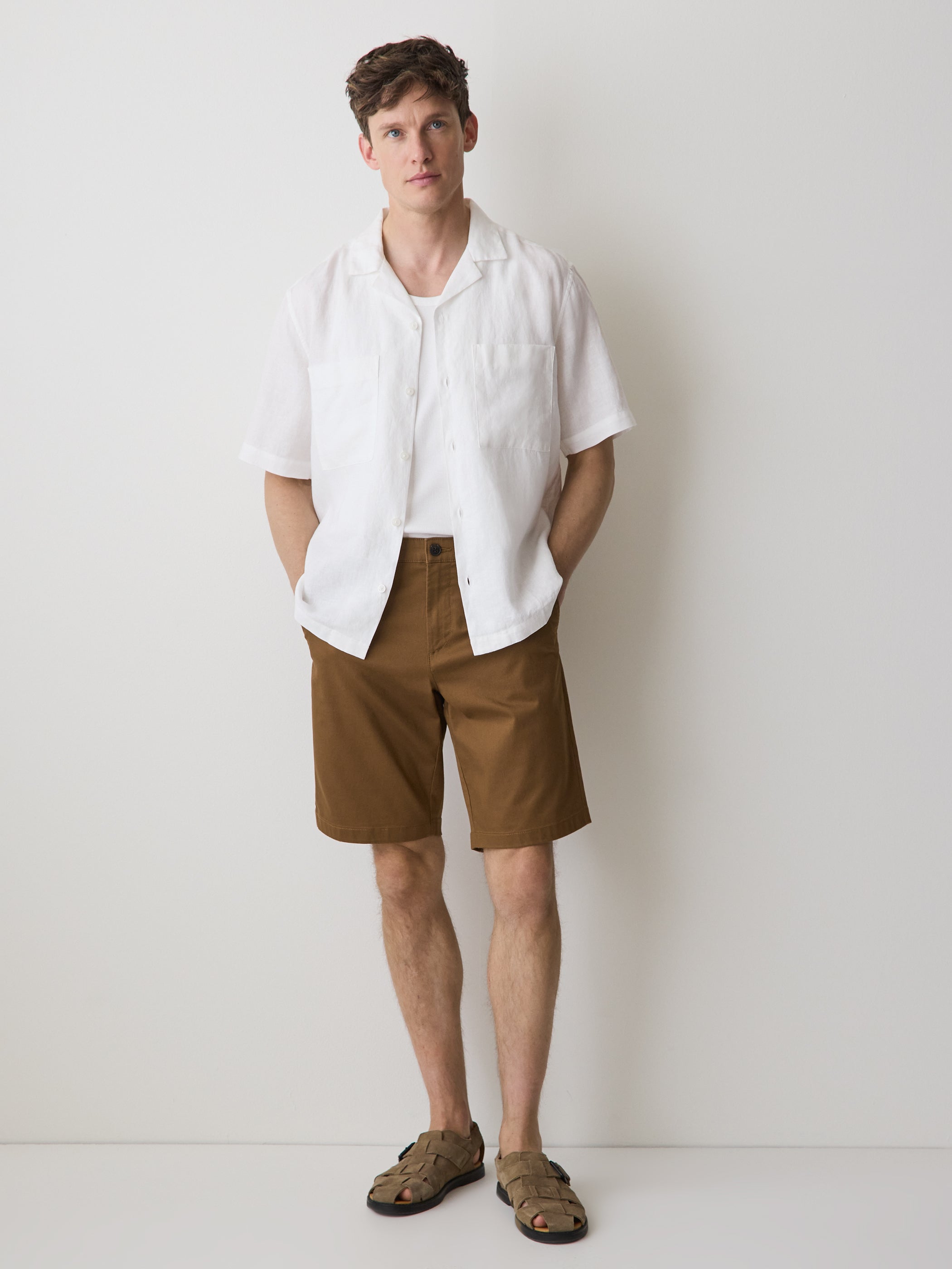 Short-Sleeve Linen Shirt with Camp Collar