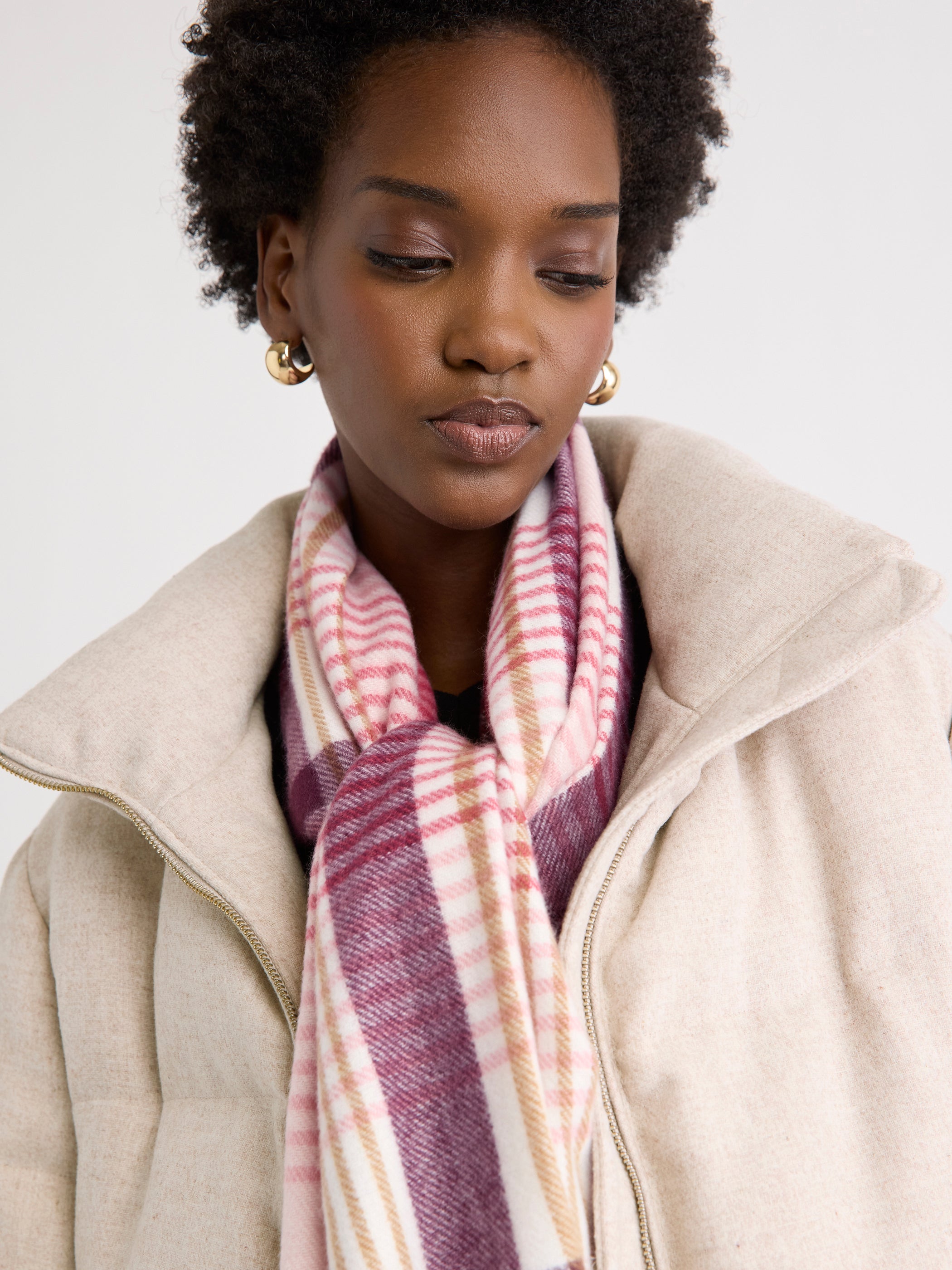Plaid Scarf with Fringes