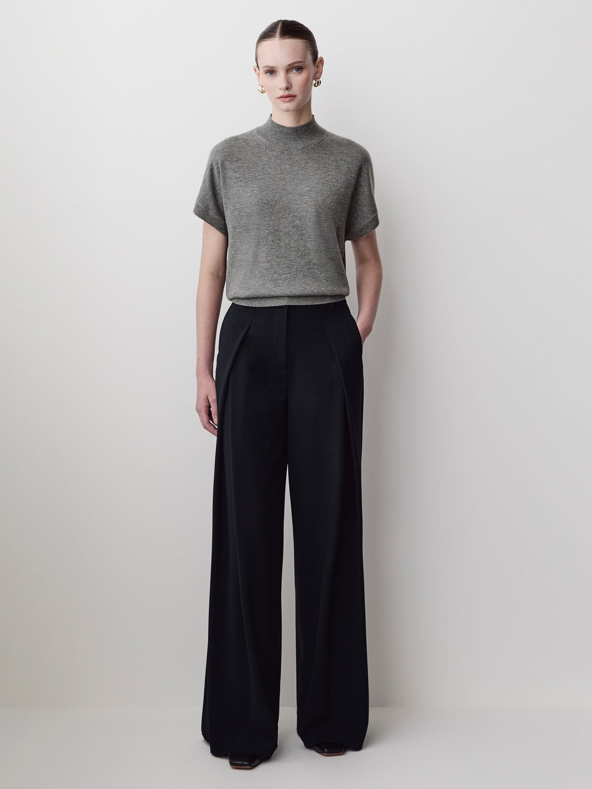 Knit Sweater Extra Fine Merino Wool Mock Neck
