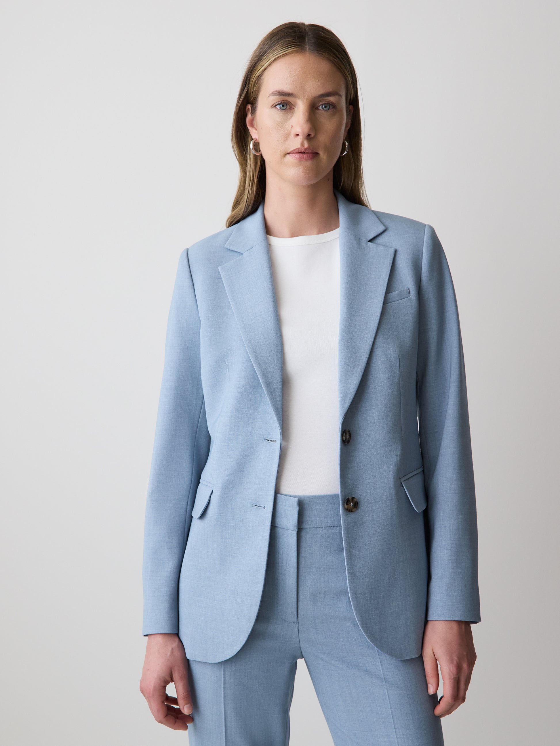Women's Light Blue Two-Button Fitted Blazer RW&CO Women's Light Blue Two-Button Fitted Blazer RW&CO