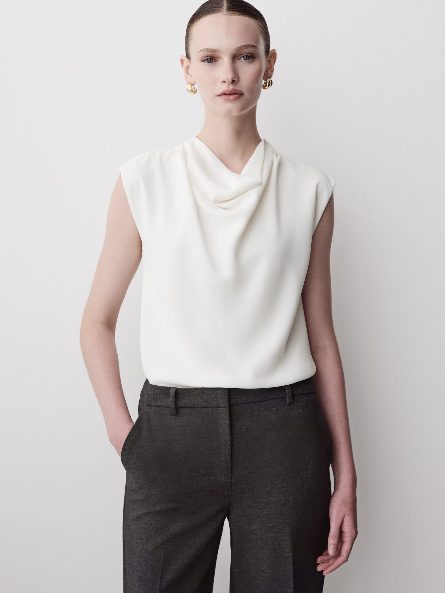 Woven Blouse Luxe Crepe Cowl Neck