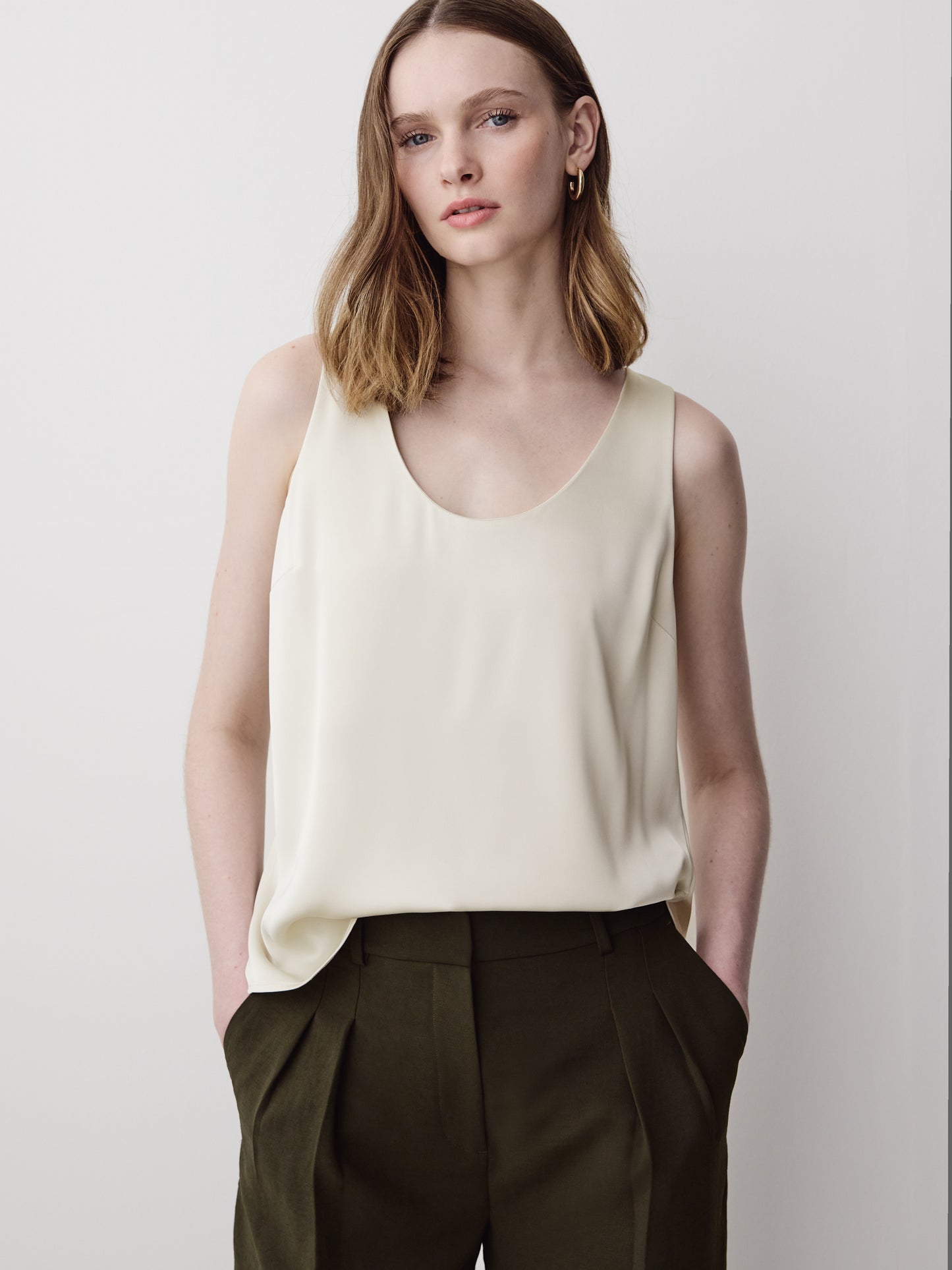 Woven Satin Cami Blouse U Neck