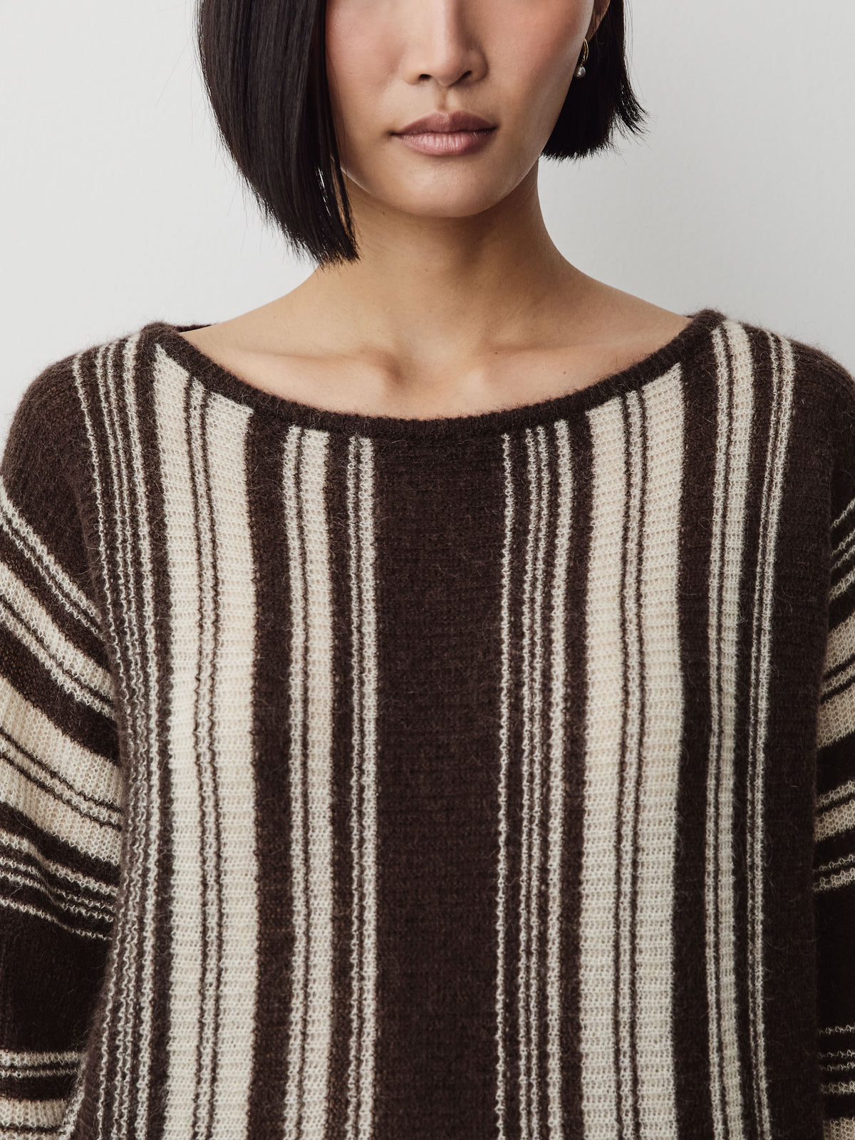 Boat Neck Mohair Blend Pullover with Stripes