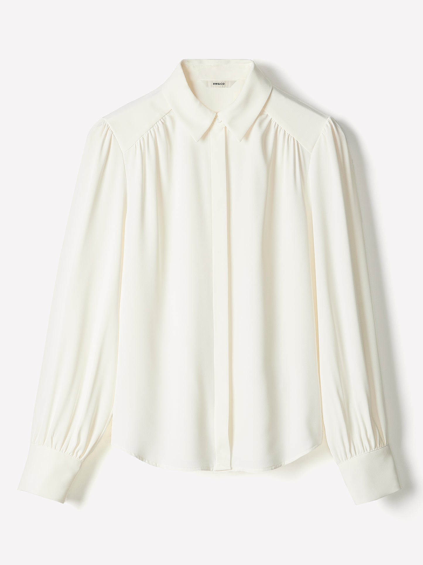 Silky Crepe Long-Sleeve Buttoned-Down Blouse
