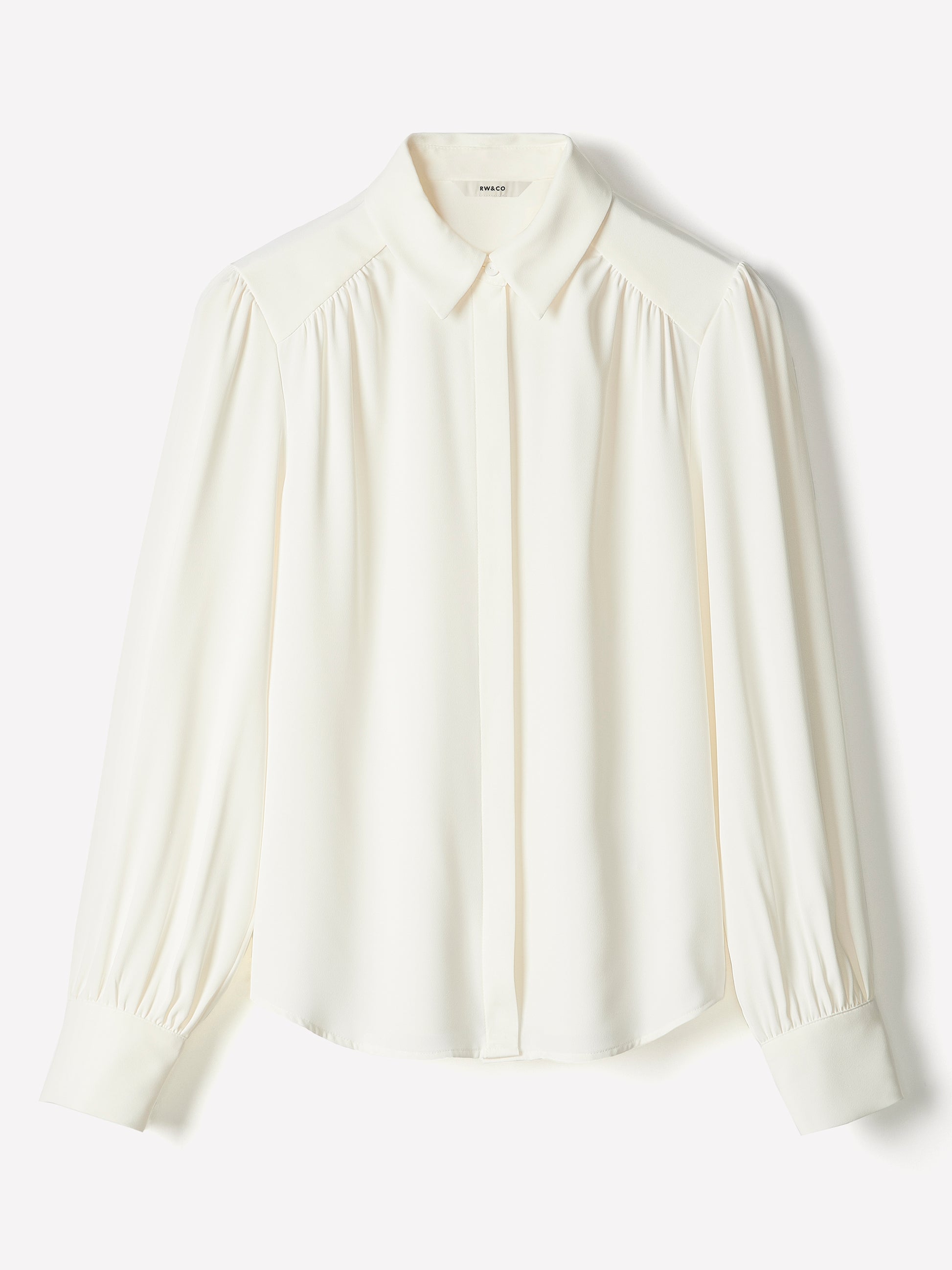 Silky Crepe Long-Sleeve Buttoned-Down Blouse