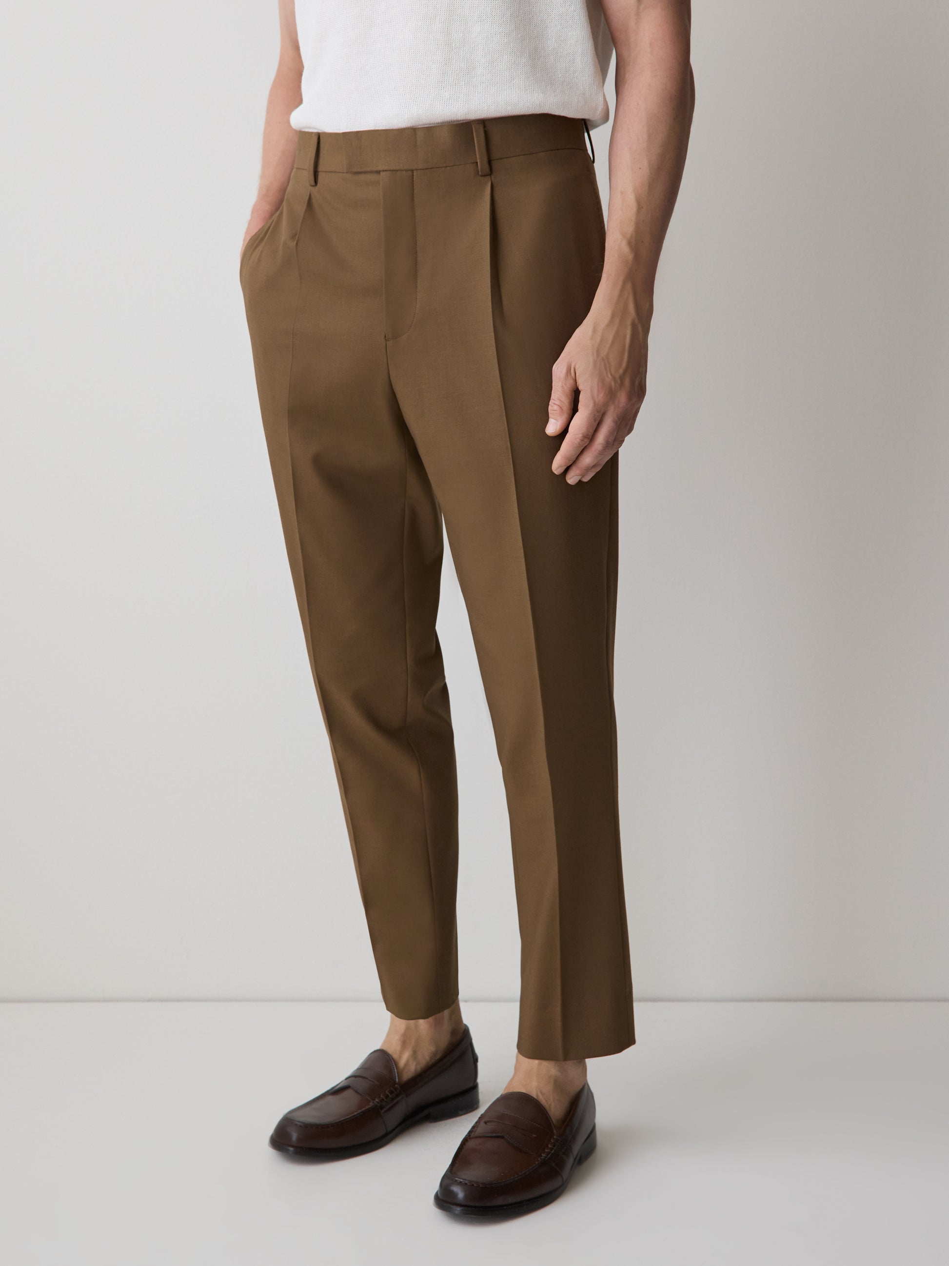 Tapered Wool Blend Mens Woven Pant