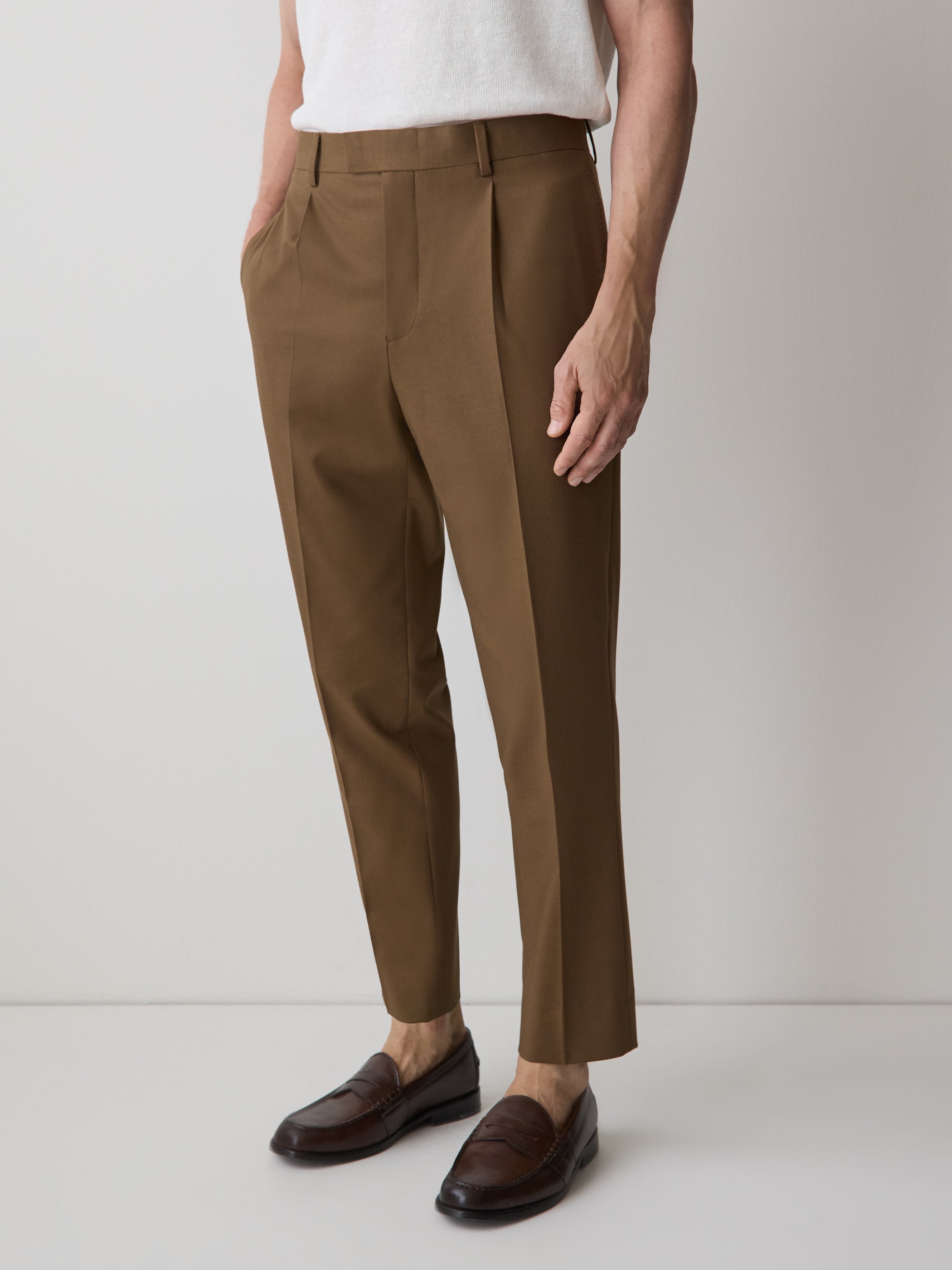 Tapered Wool Blend Mens Woven Pant