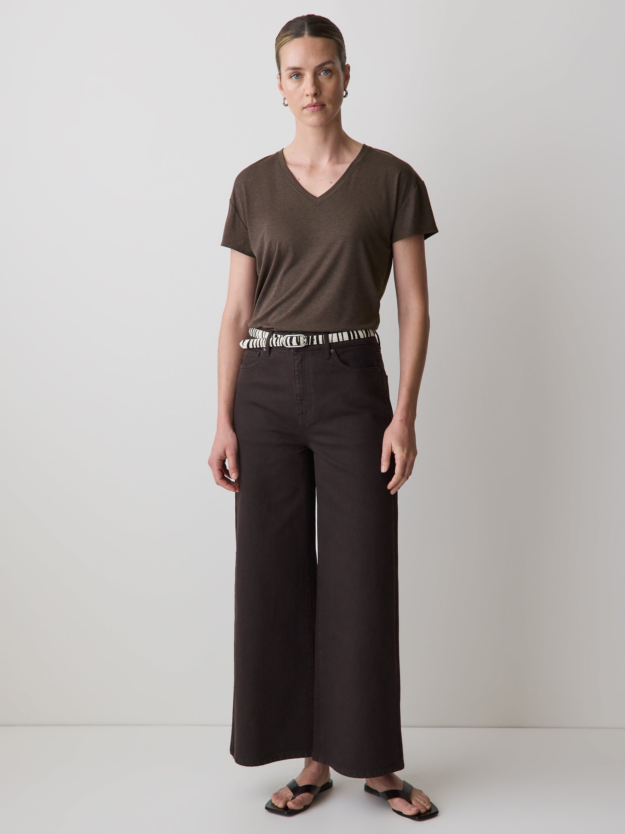 T-Shirt Col V en Mélange de Soie 