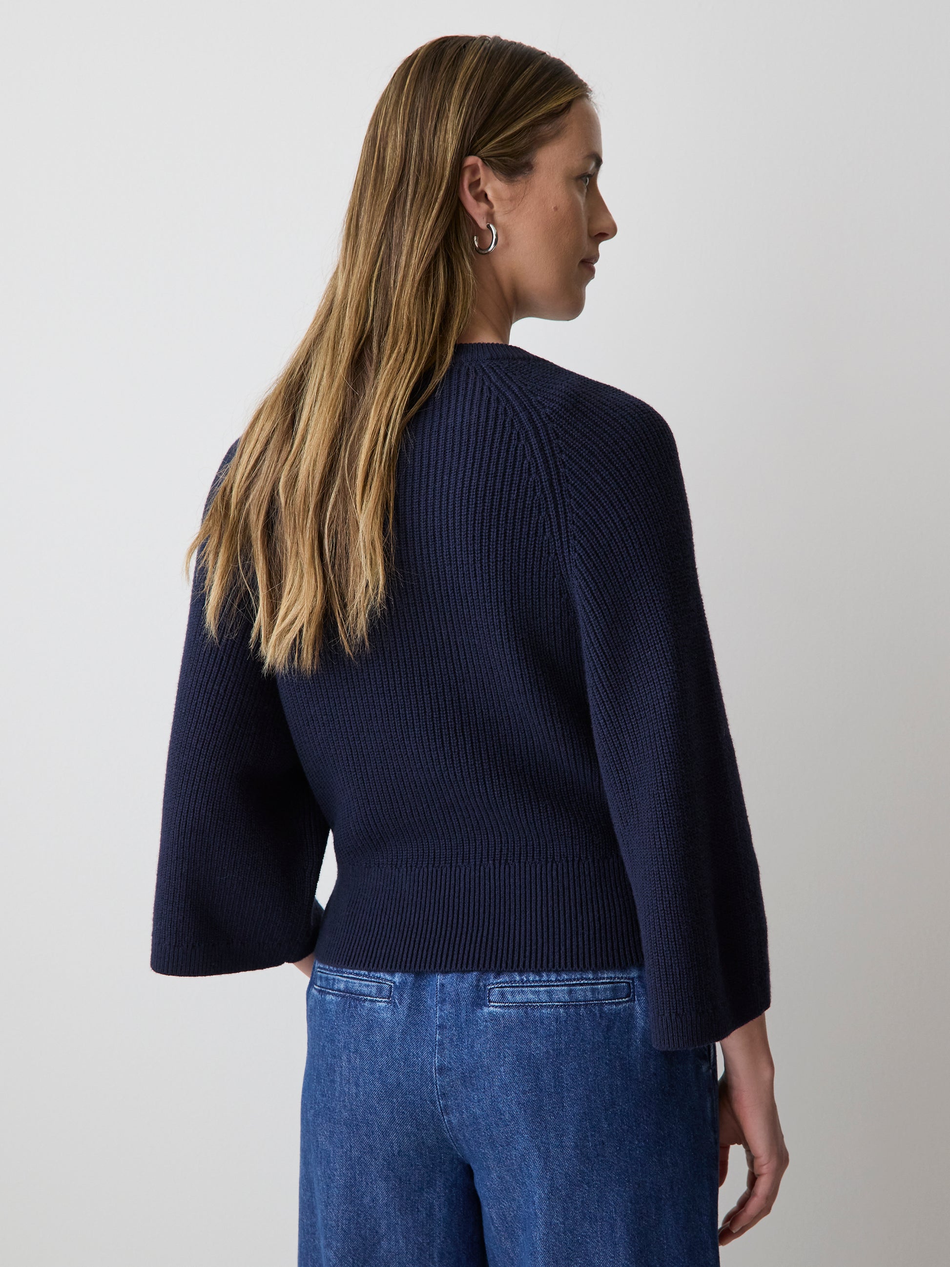 Wide-Sleeve Crew-Neck Merino-Blend Sweater