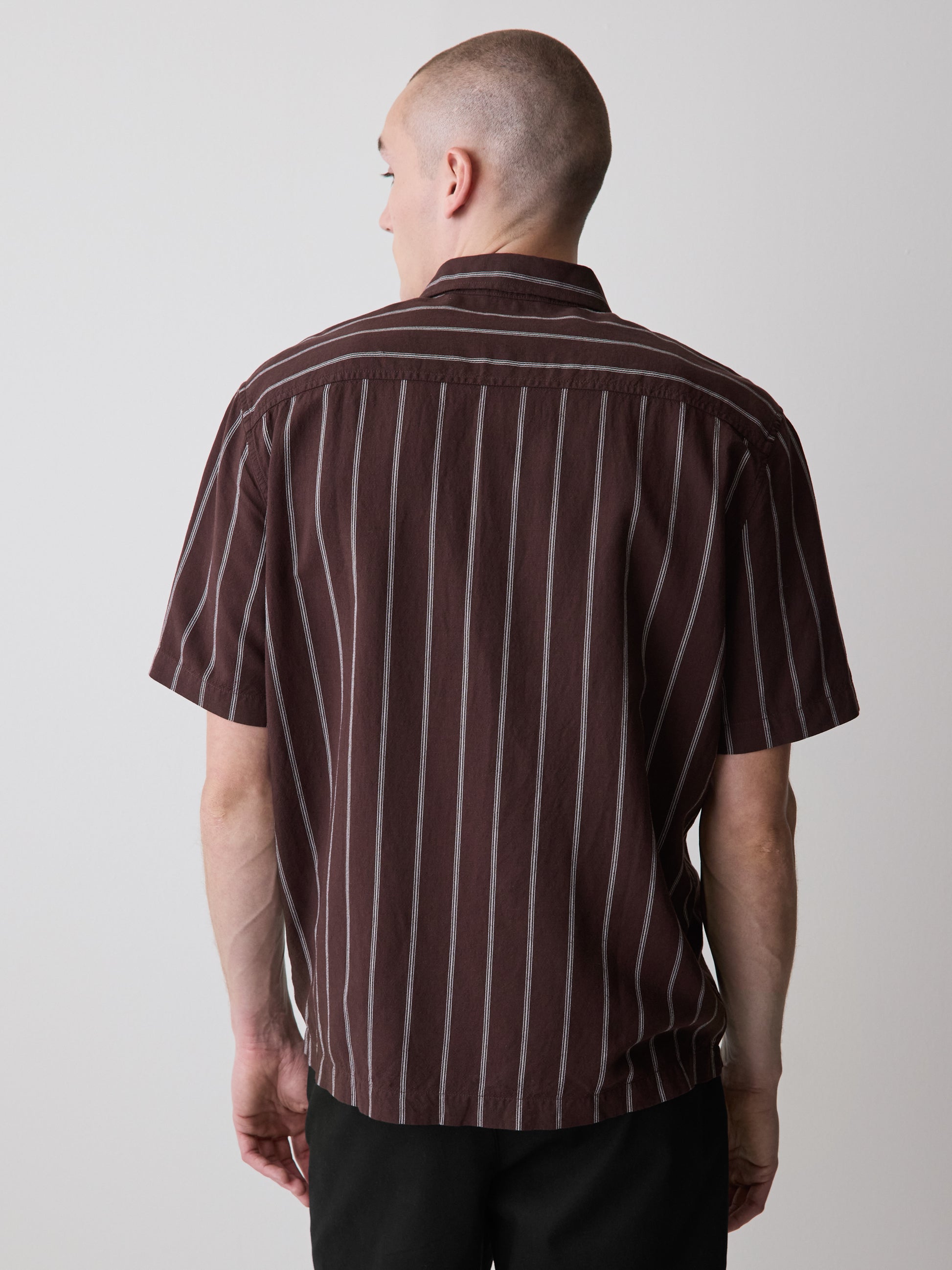 Mens Woven Regular Fit Linen Blend Stripe Shirt