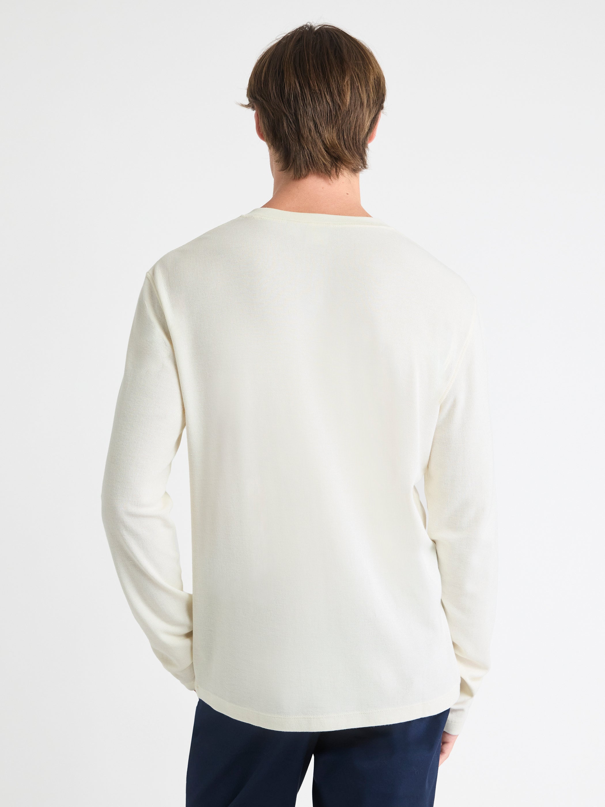 T-shirt Gaufré à Manches Longues et Col Henley