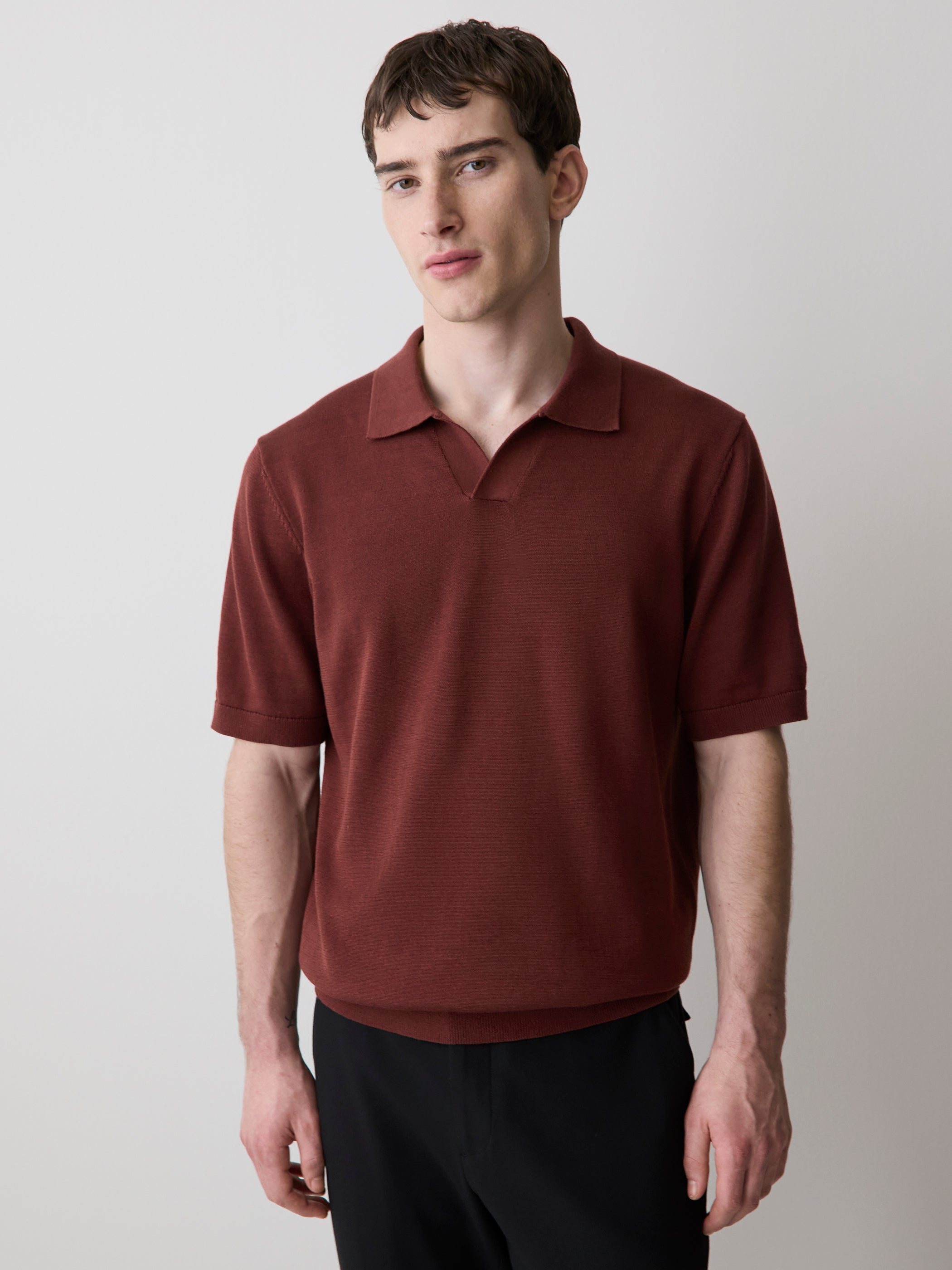 Cotton Short-Sleeve Polo with Johnny Collar