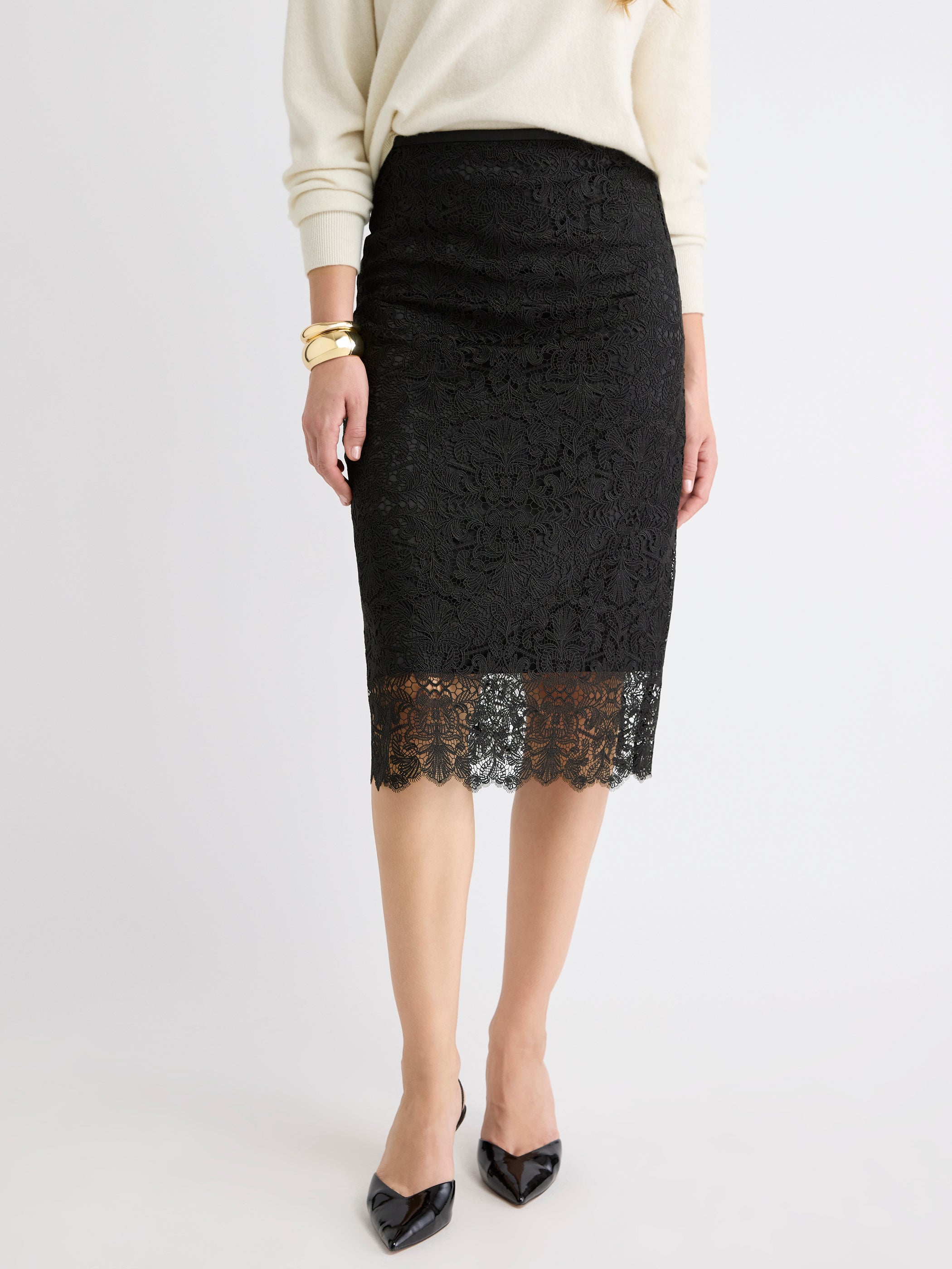 Jupe Midi à Taille Haute en Dentelle