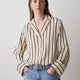 Long-Sleeve Twill Blouse with Notch Collar