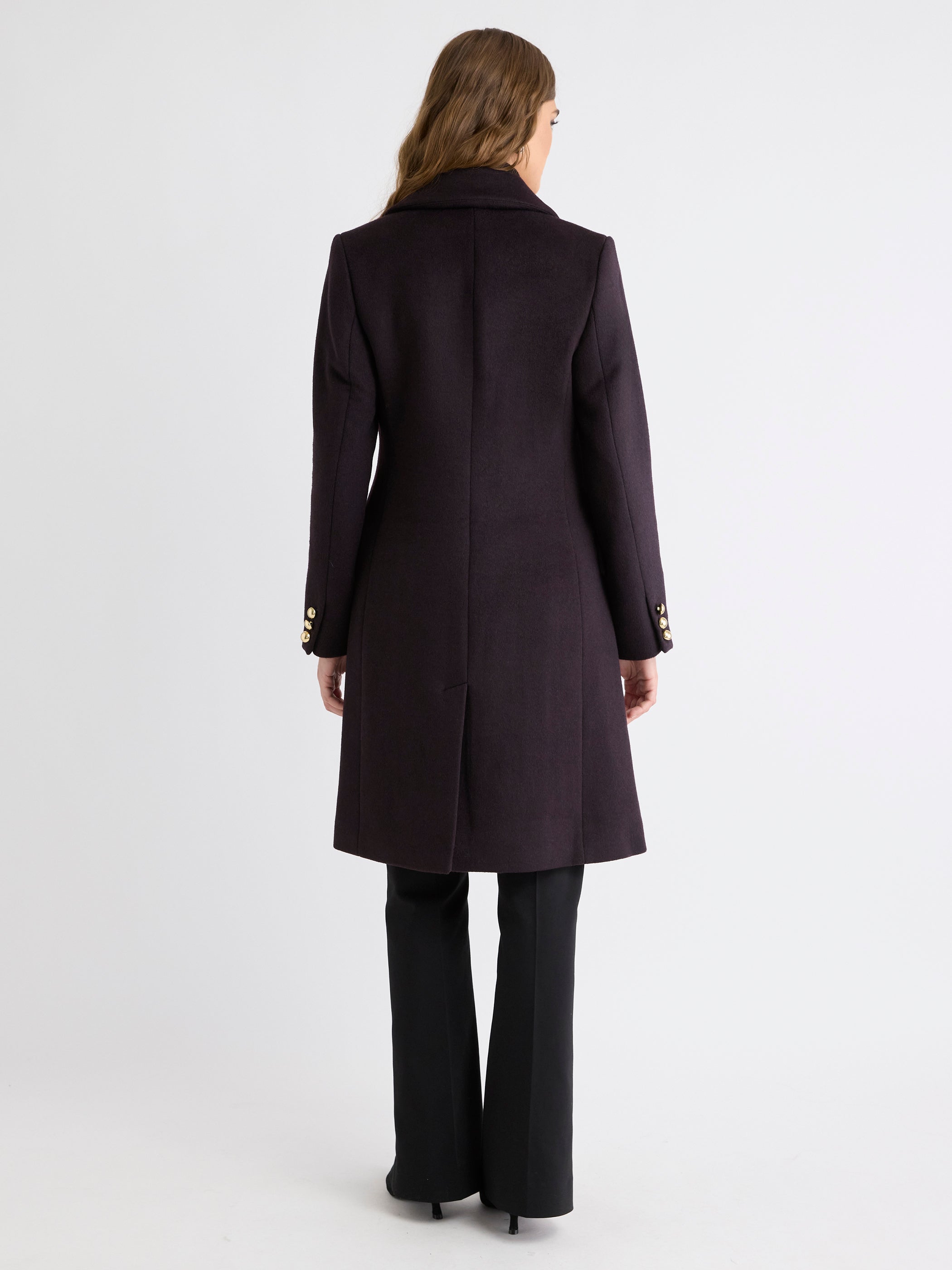 Manteau Long à Boutonnage Double en Mélange de Laine